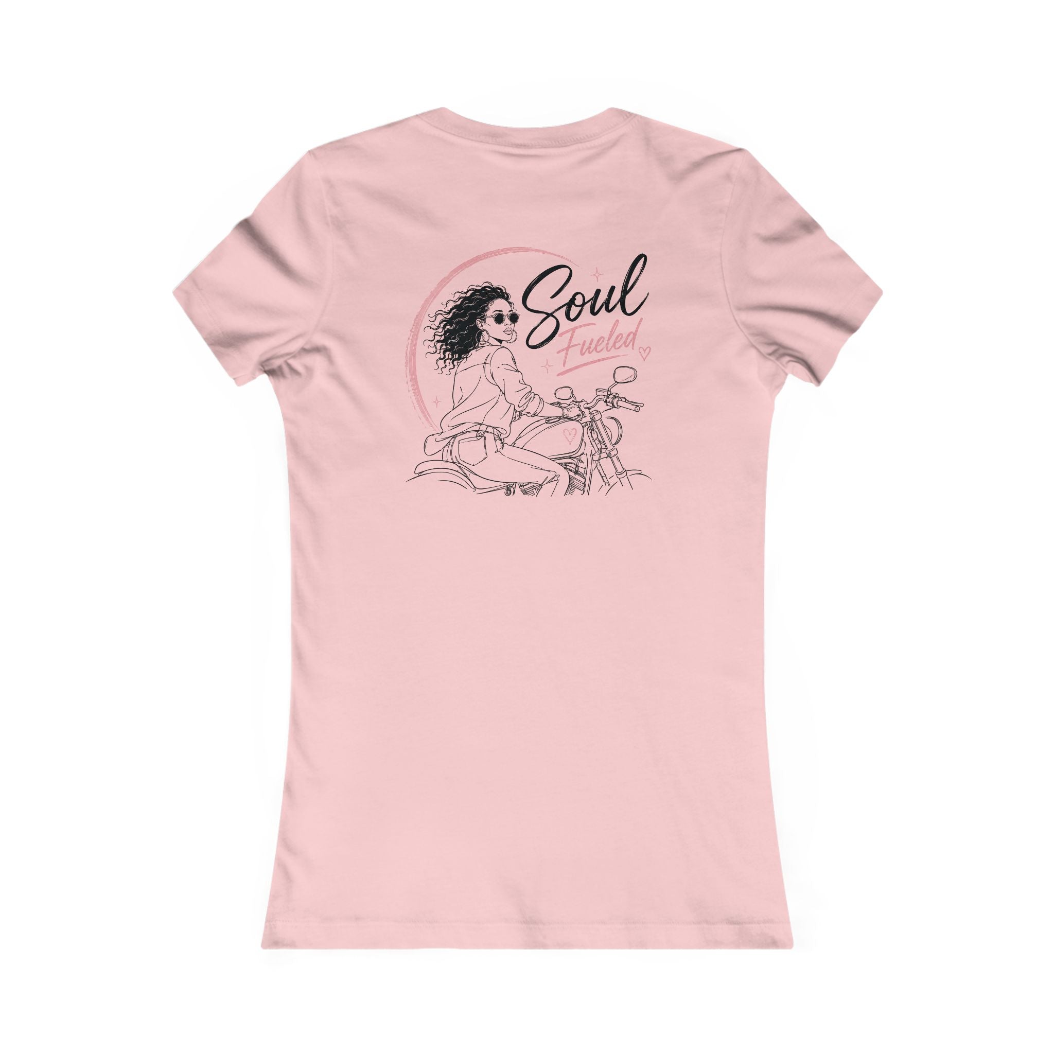 Women's Motorcycle Tee — "Soul Fueled" Graphic Shirt (dark hair)
