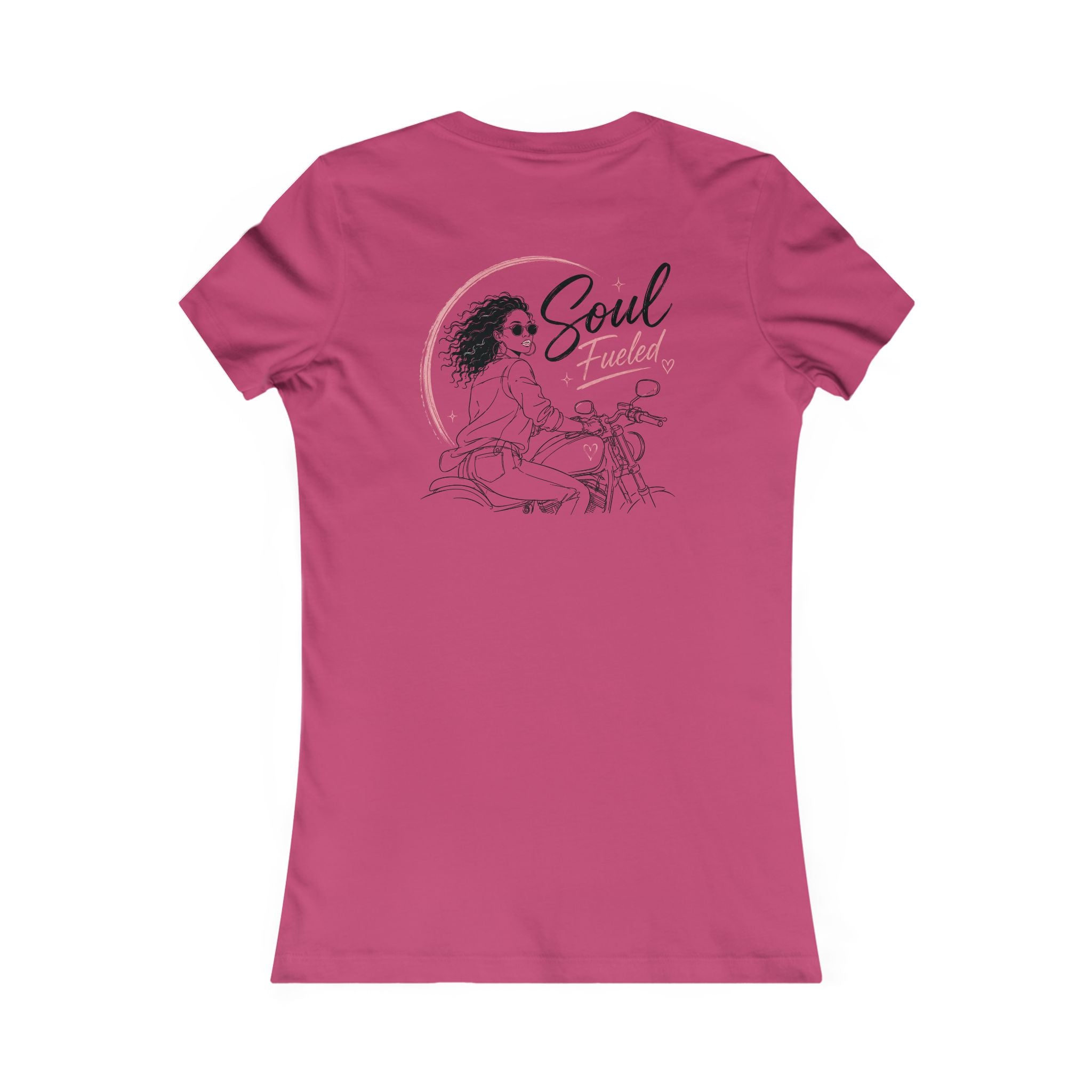 Women's Motorcycle Tee — "Soul Fueled" Graphic Shirt (dark hair)