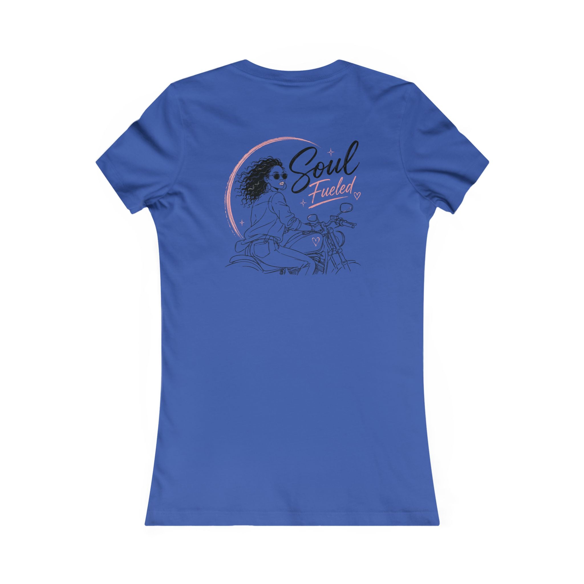 Women's Motorcycle Tee — "Soul Fueled" Graphic Shirt (dark hair)