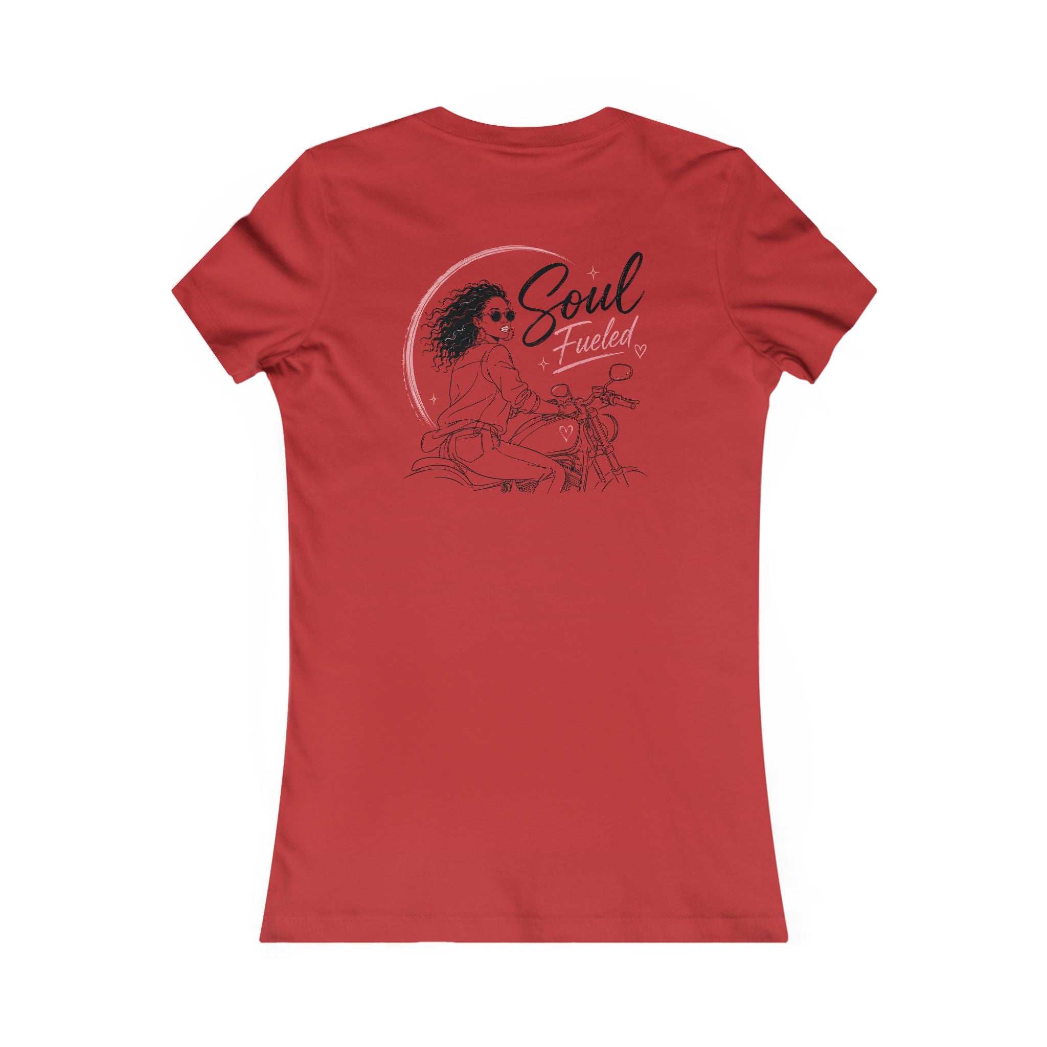 Women's Motorcycle Tee — "Soul Fueled" Graphic Shirt (dark hair)