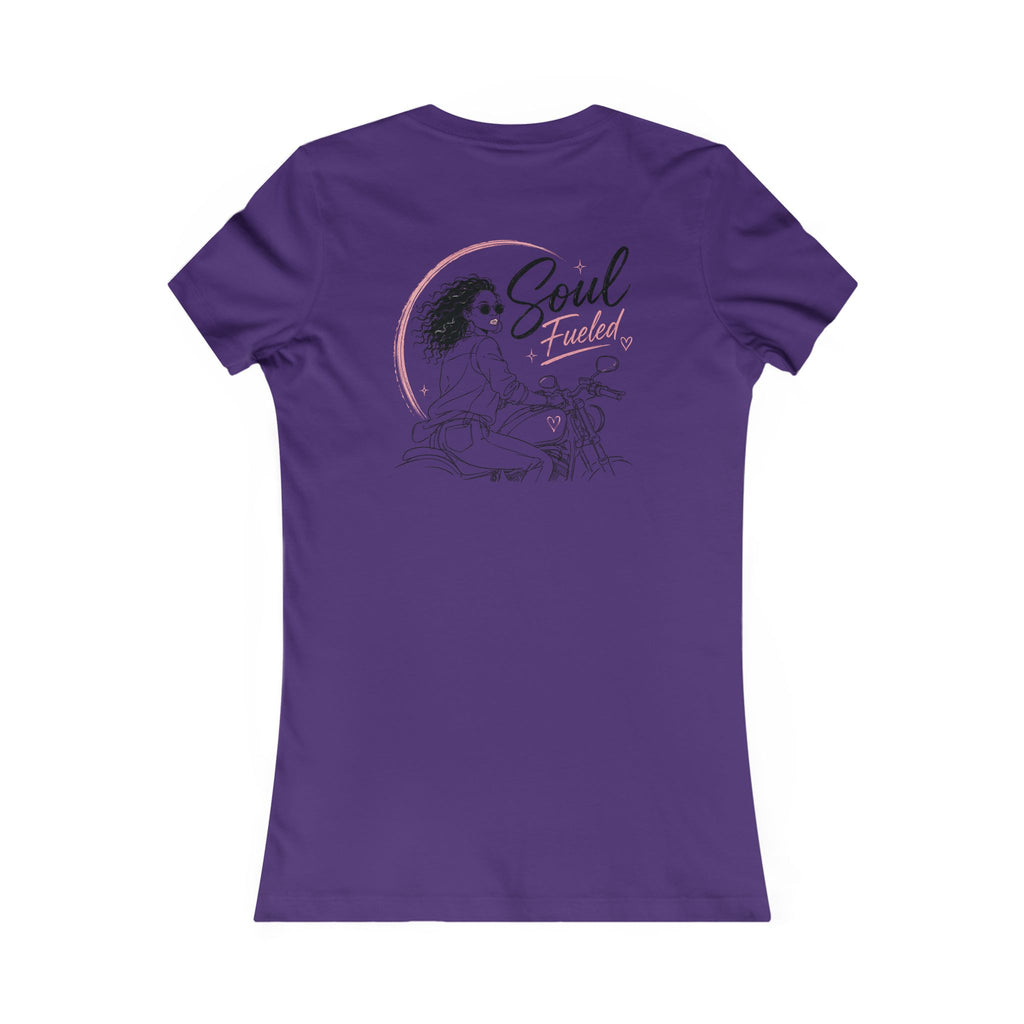 Women's Motorcycle Tee — "Soul Fueled" Graphic Shirt (dark hair)