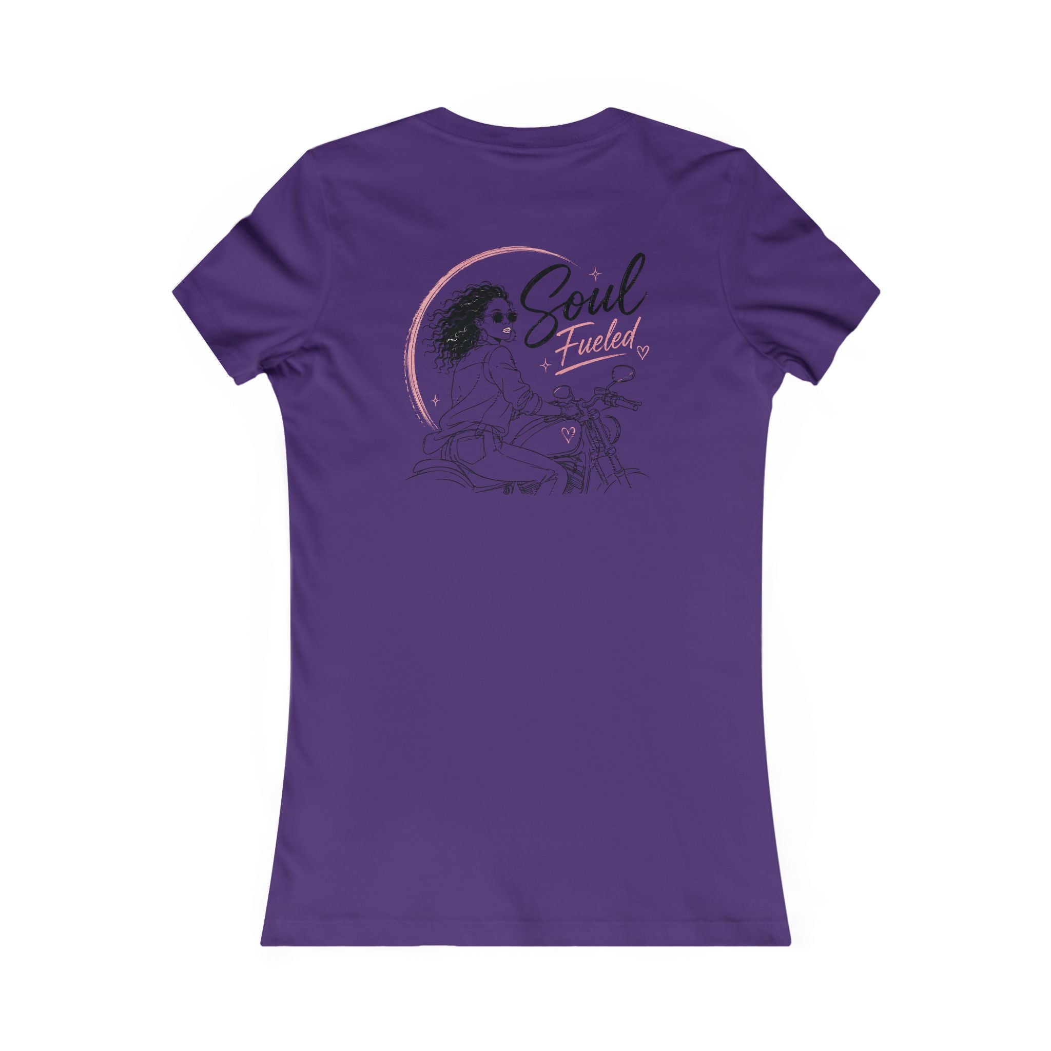 Women's Motorcycle Tee — "Soul Fueled" Graphic Shirt (dark hair)