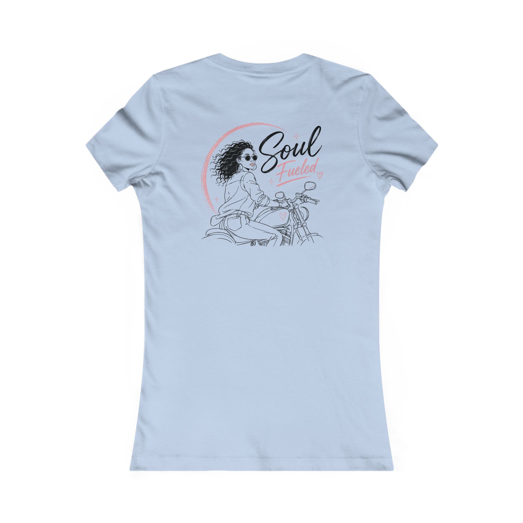 Women's Motorcycle Tee — "Soul Fueled" Graphic Shirt (dark hair)
