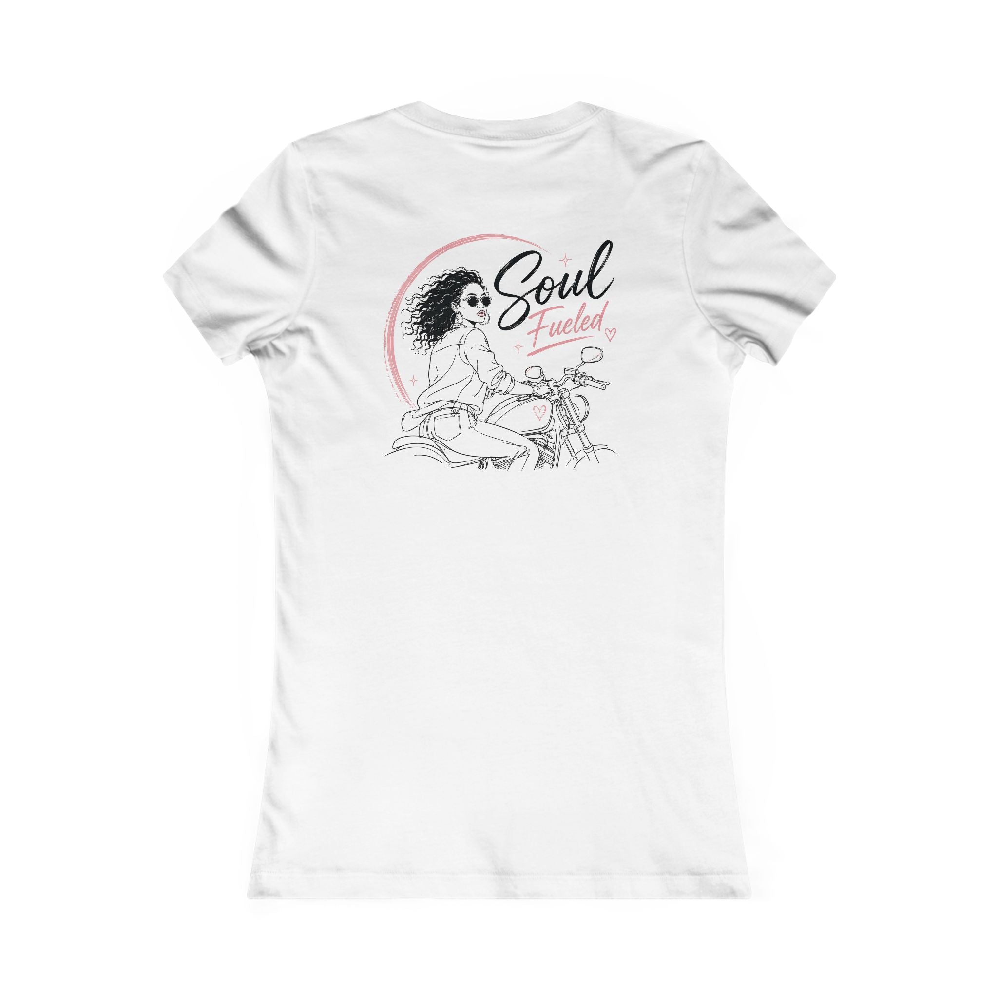 Women's Motorcycle Tee — "Soul Fueled" Graphic Shirt (dark hair)