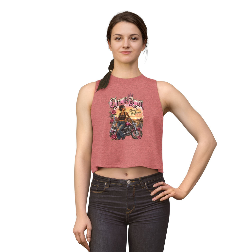 Chrome Queen Motorcycle Crop Top — Retro Biker Girl Graphic