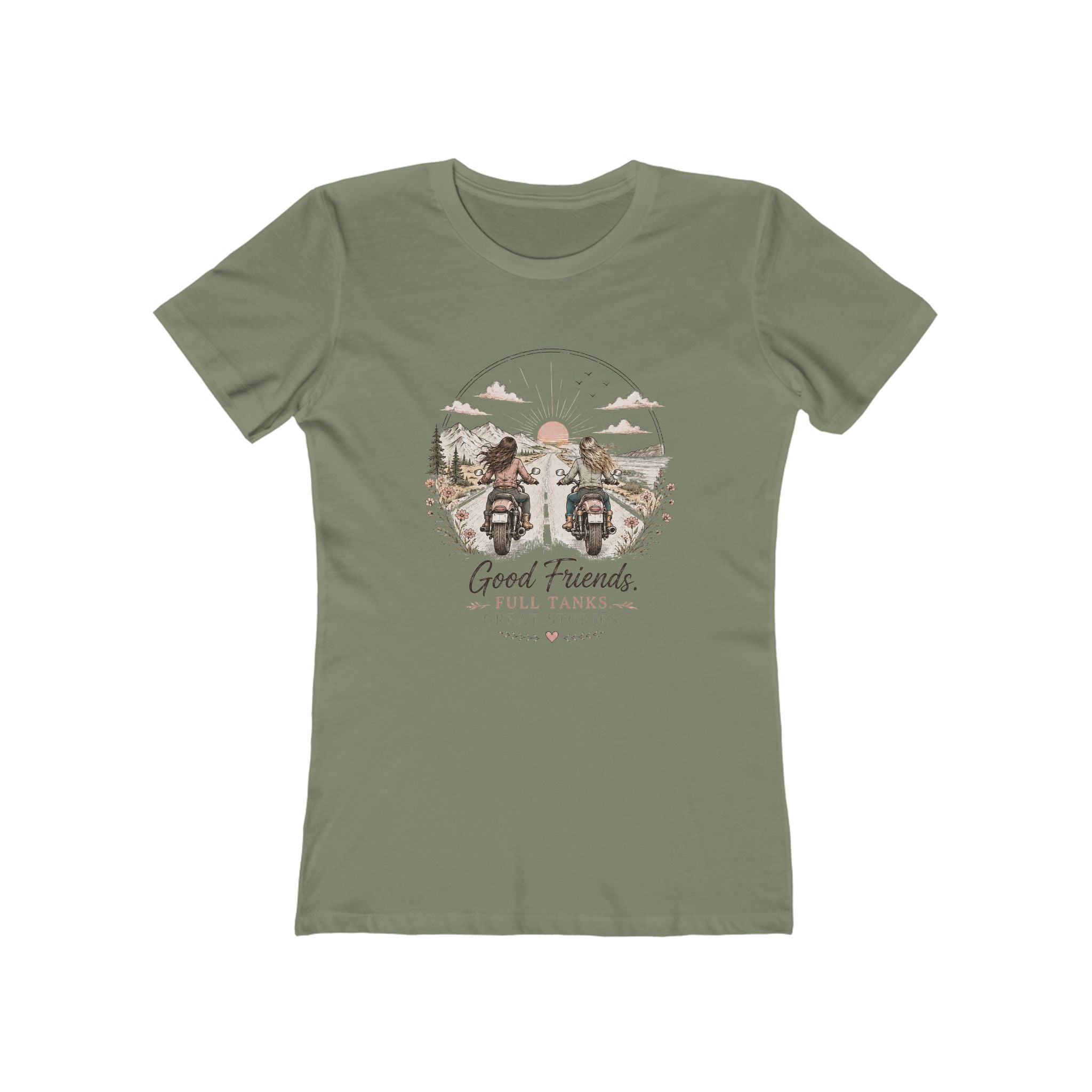 Good Friends Motorcycle Graphic Tee — Women's Boyfriend T-Shirt