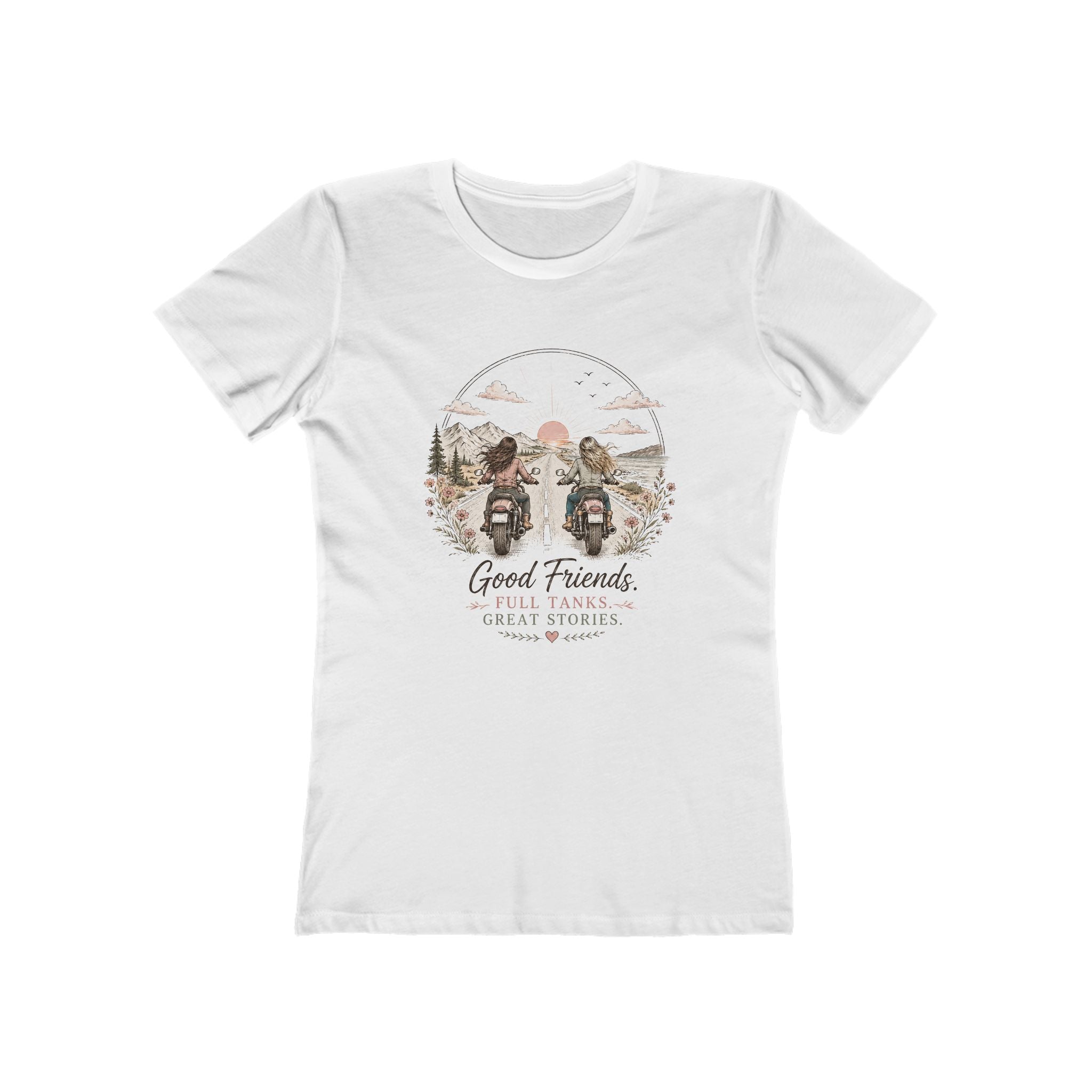 Good Friends Motorcycle Graphic Tee — Women's Boyfriend T-Shirt