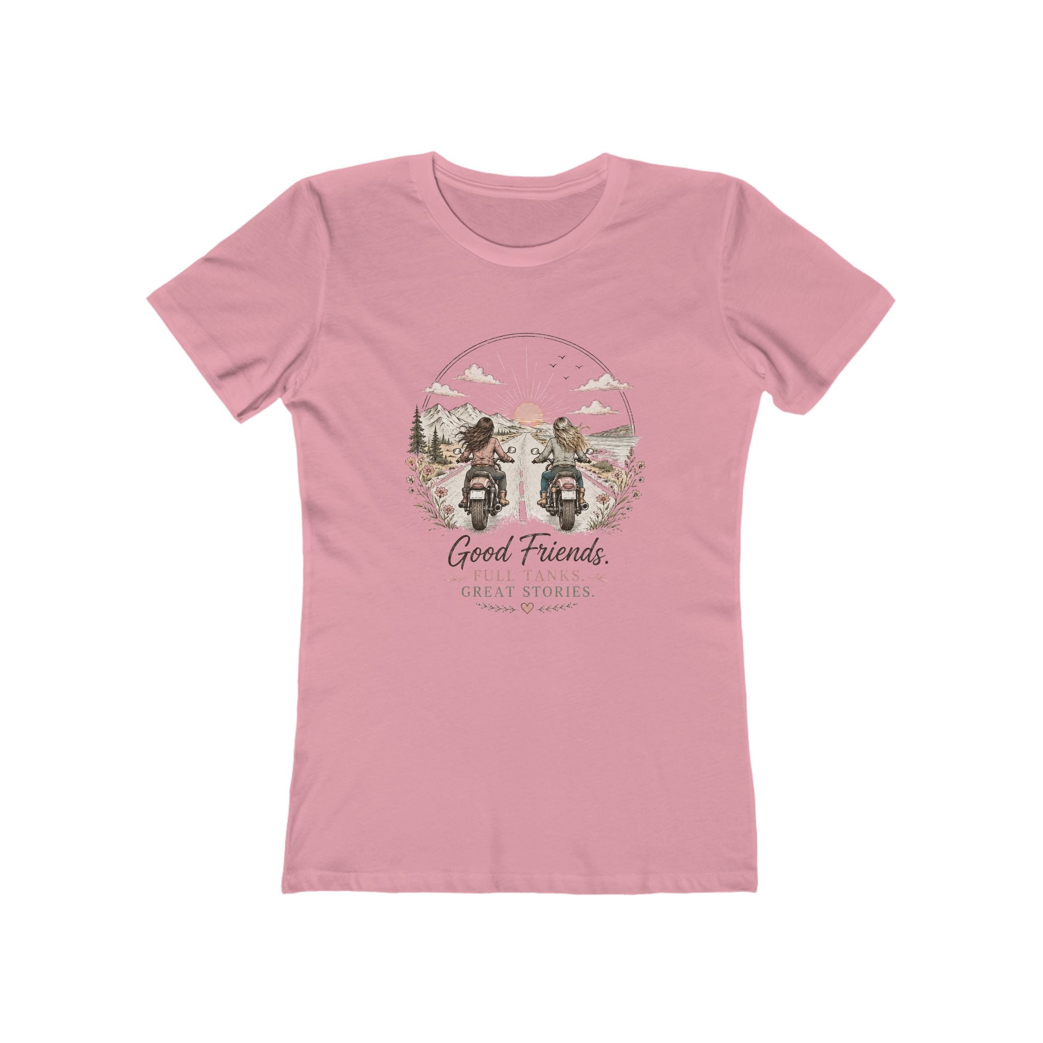 Good Friends Motorcycle Graphic Tee — Women's Boyfriend T-Shirt