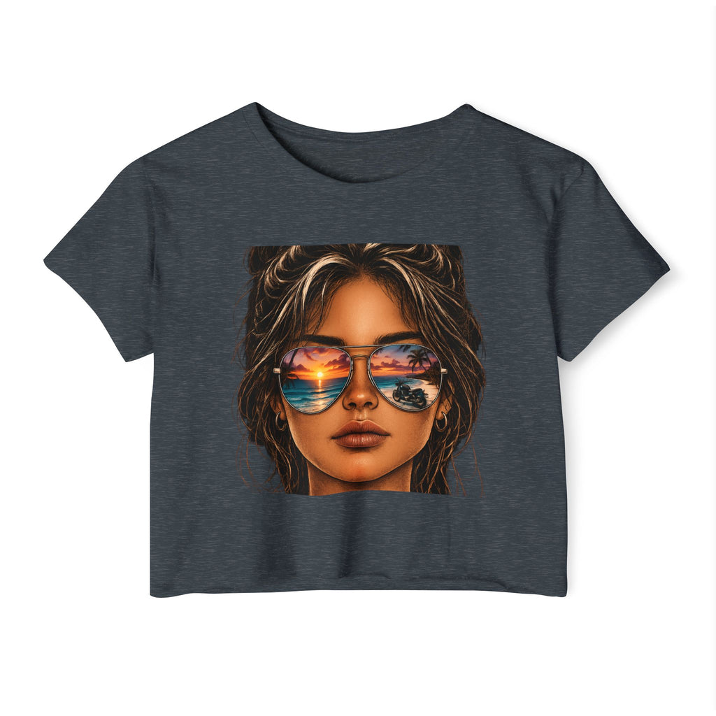 Women's Crop Top — Sunglasses/Motorcyle Sunset Graphic
