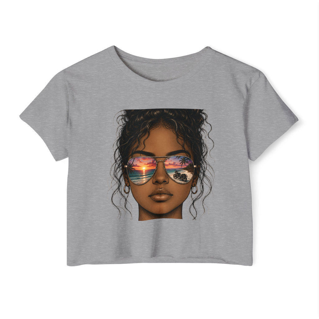 Women's Crop Top — Sunglasses/Motorcycle Sunset Graphic