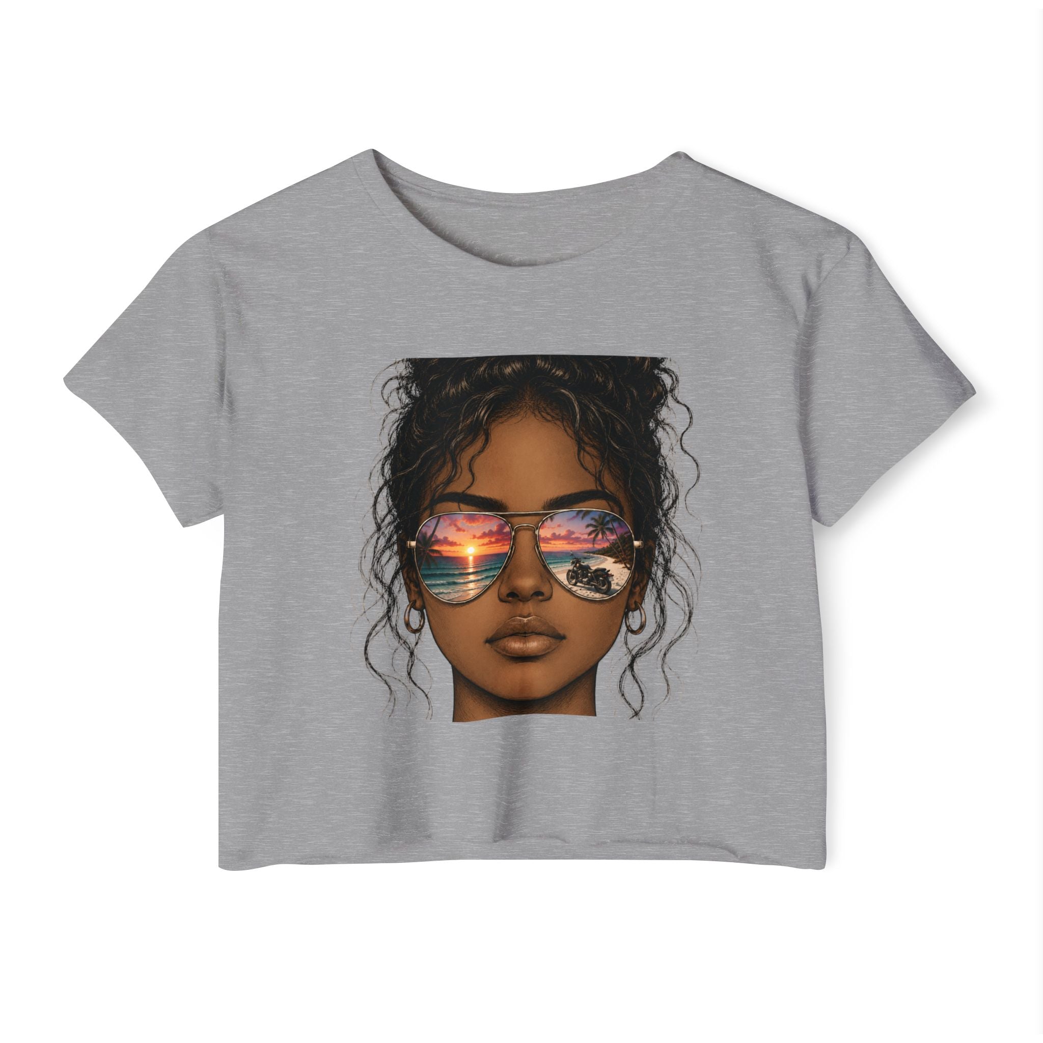 Women's Crop Top — Sunglasses/Motorcycle Sunset Graphic