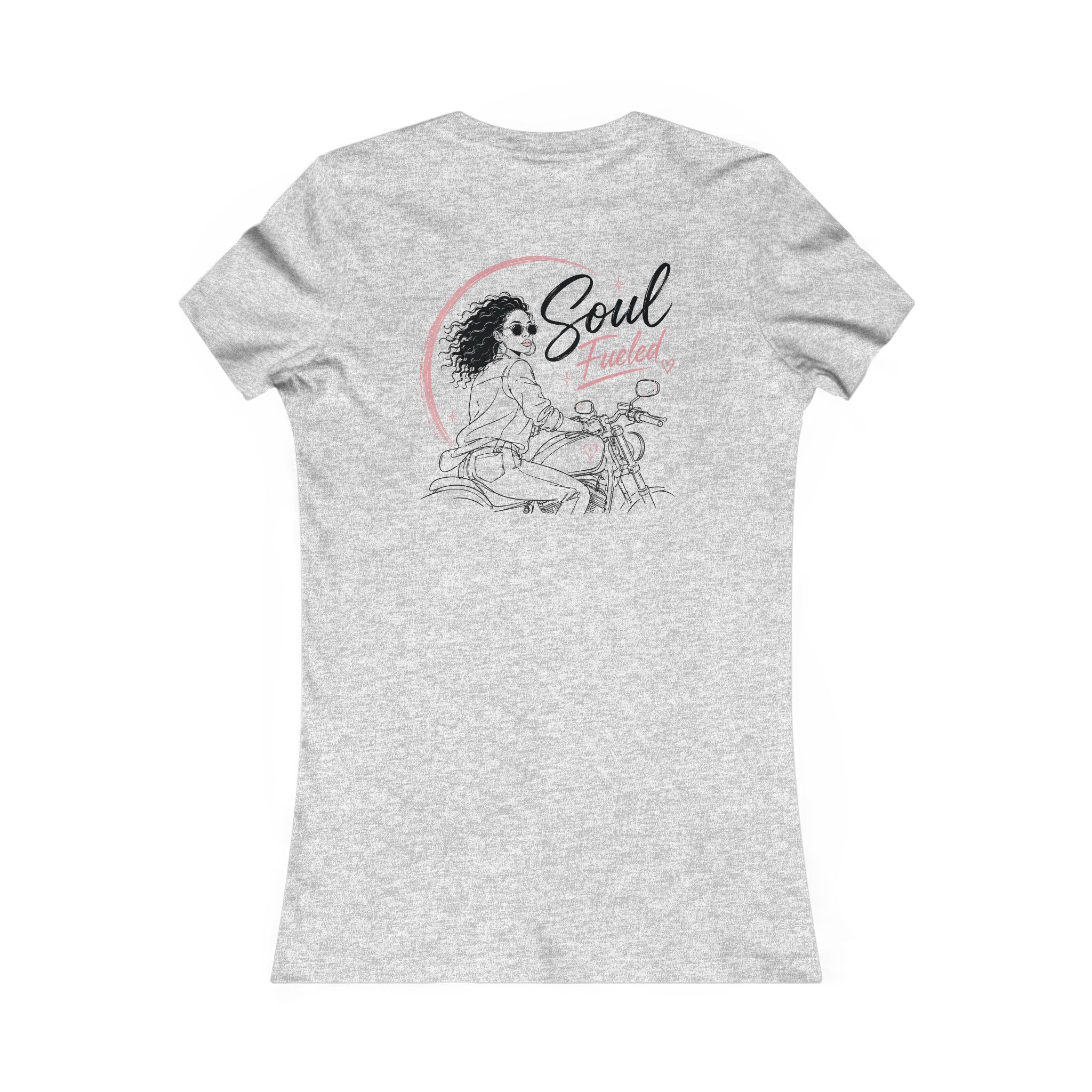 Women's Motorcycle Tee — "Soul Fueled" Graphic Shirt (dark hair)