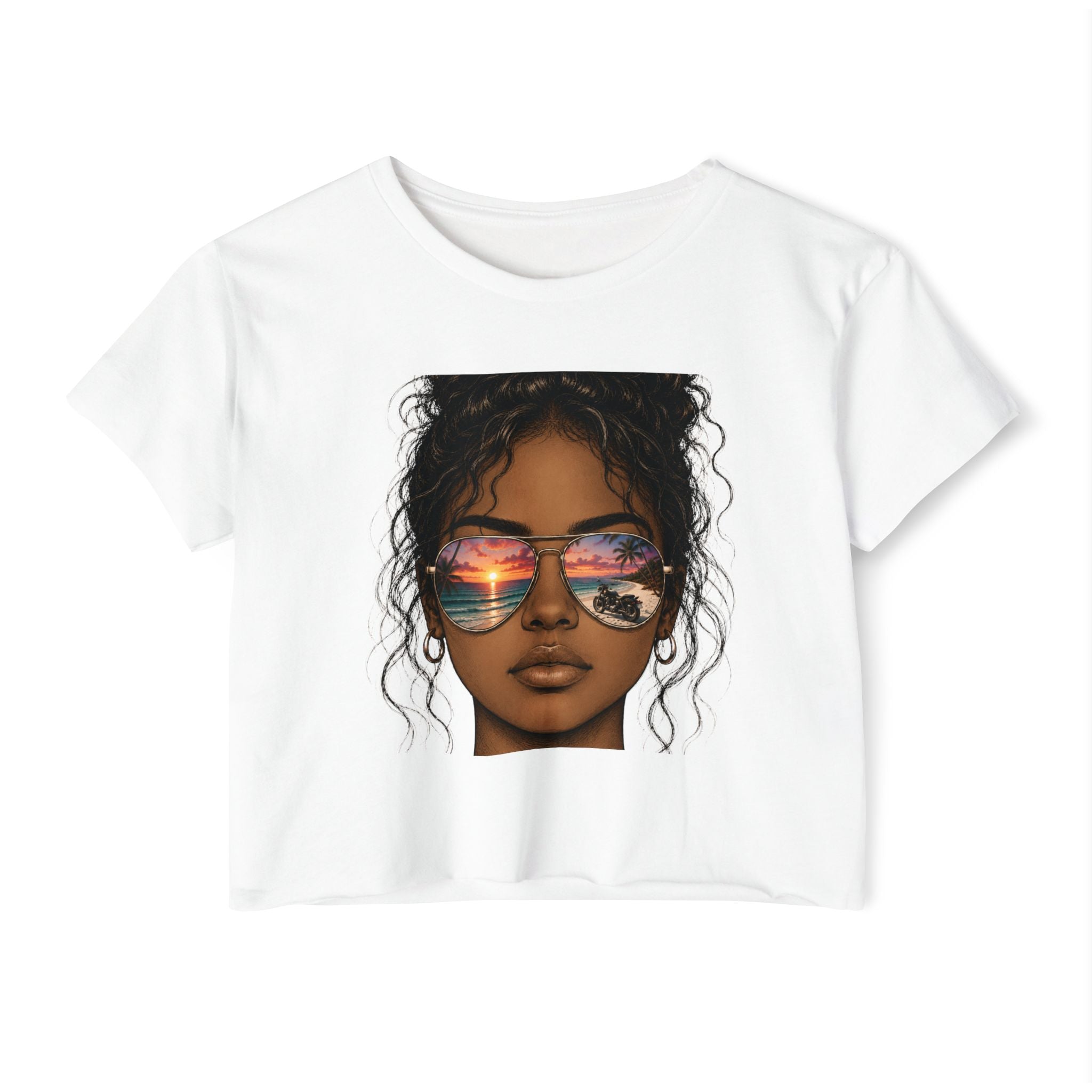 Women's Crop Top — Sunglasses/Motorcycle Sunset Graphic