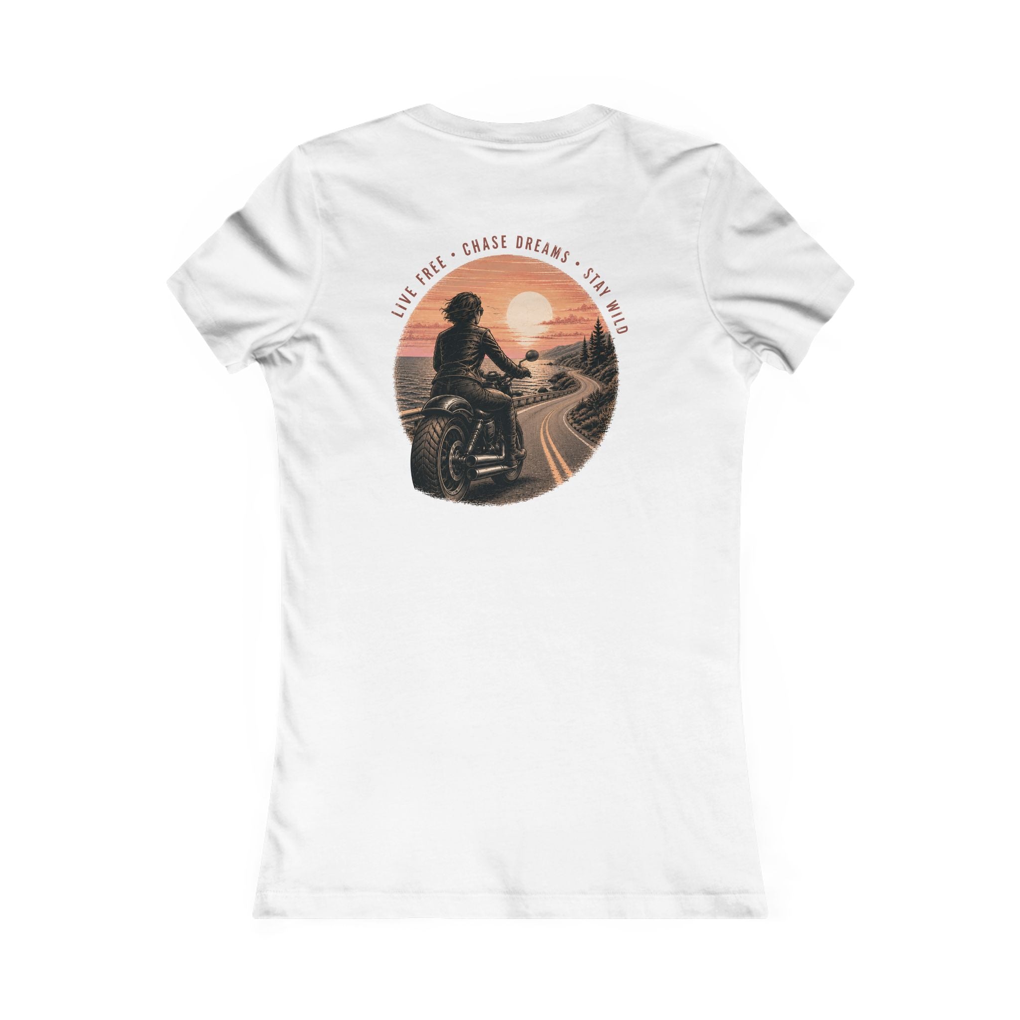 Women's Motorcycle Tee — "Live Free, Chase Dreams" SH Graphic Shirt