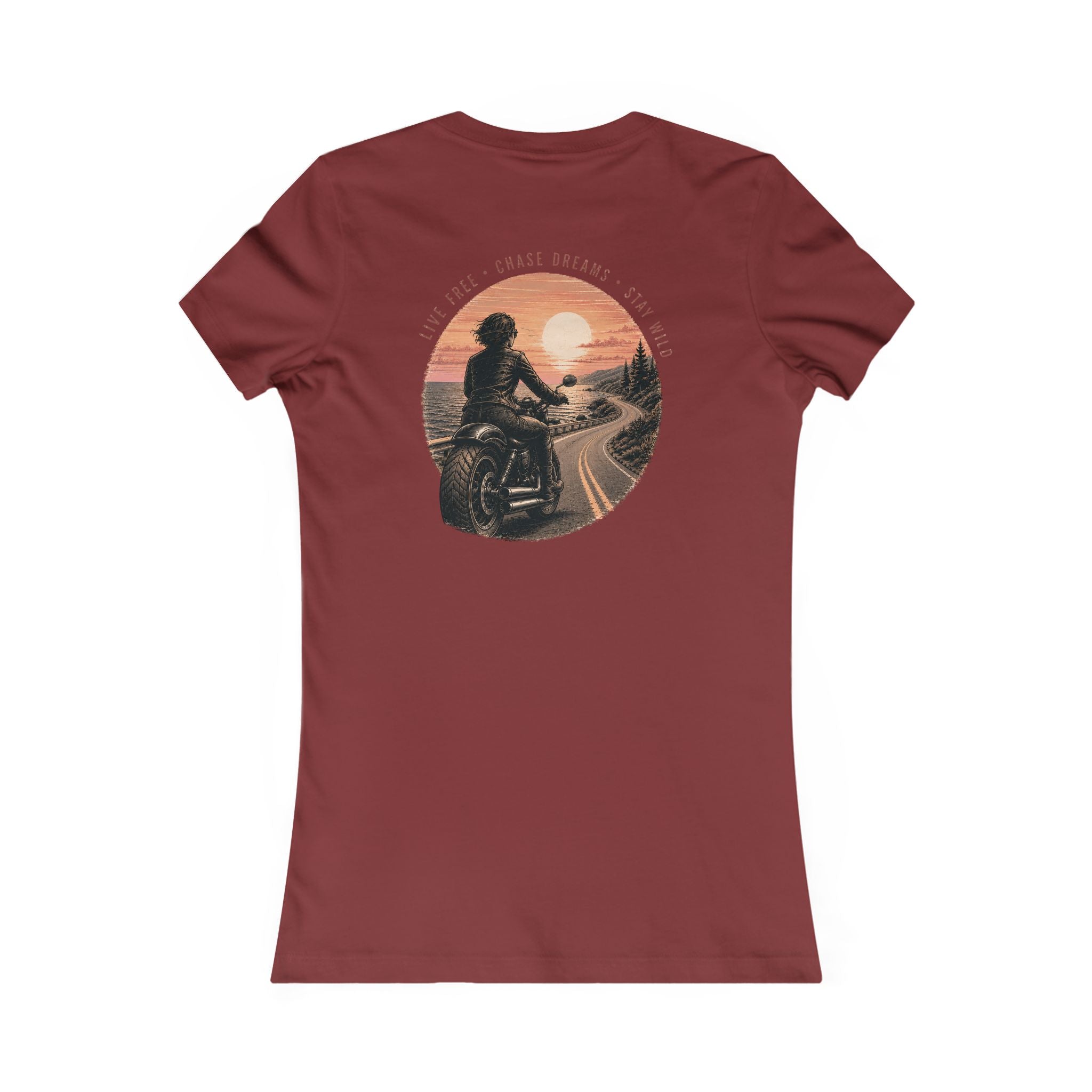 Women's Motorcycle Tee — "Live Free, Chase Dreams" SH Graphic Shirt