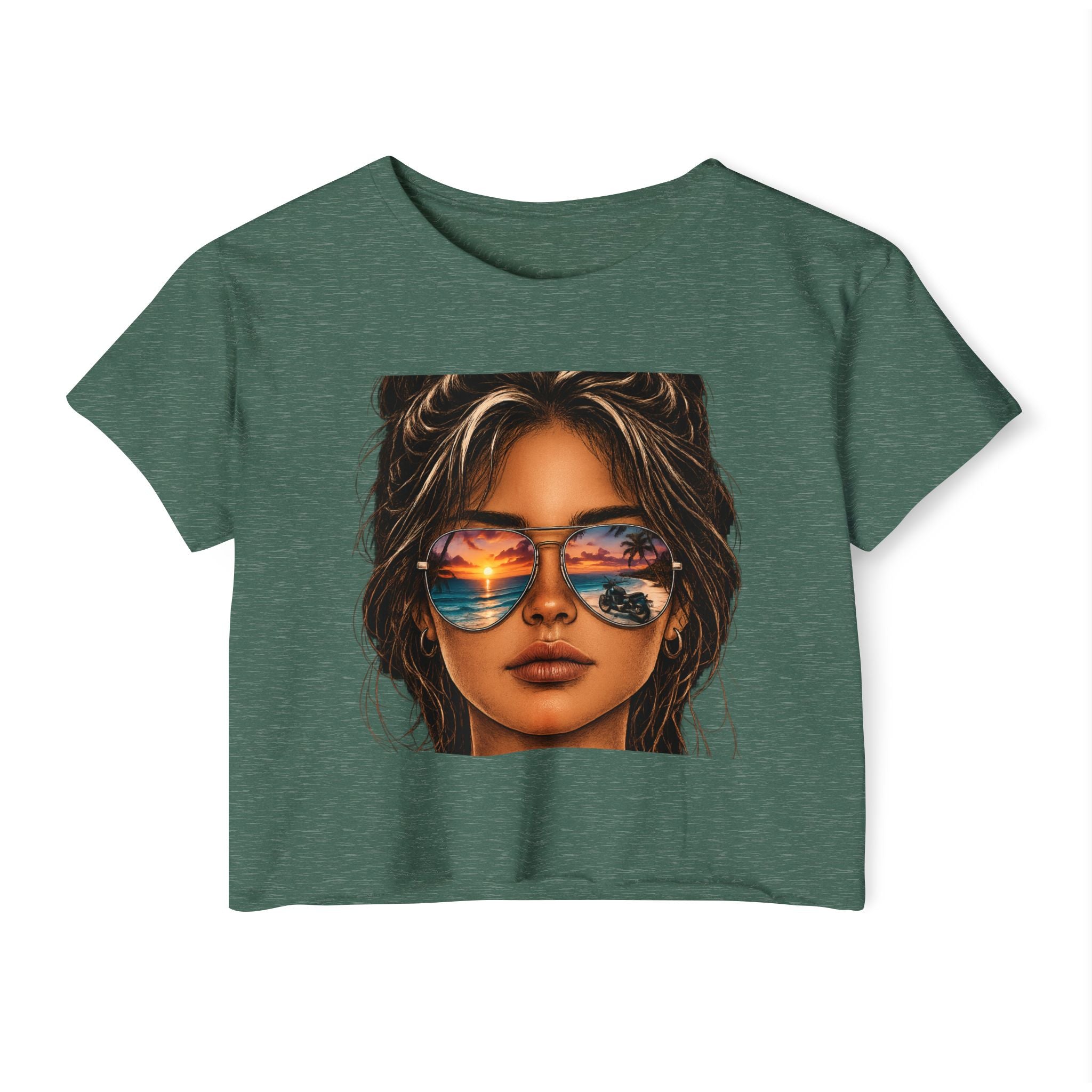 Women's Crop Top — Sunglasses/Motorcyle Sunset Graphic