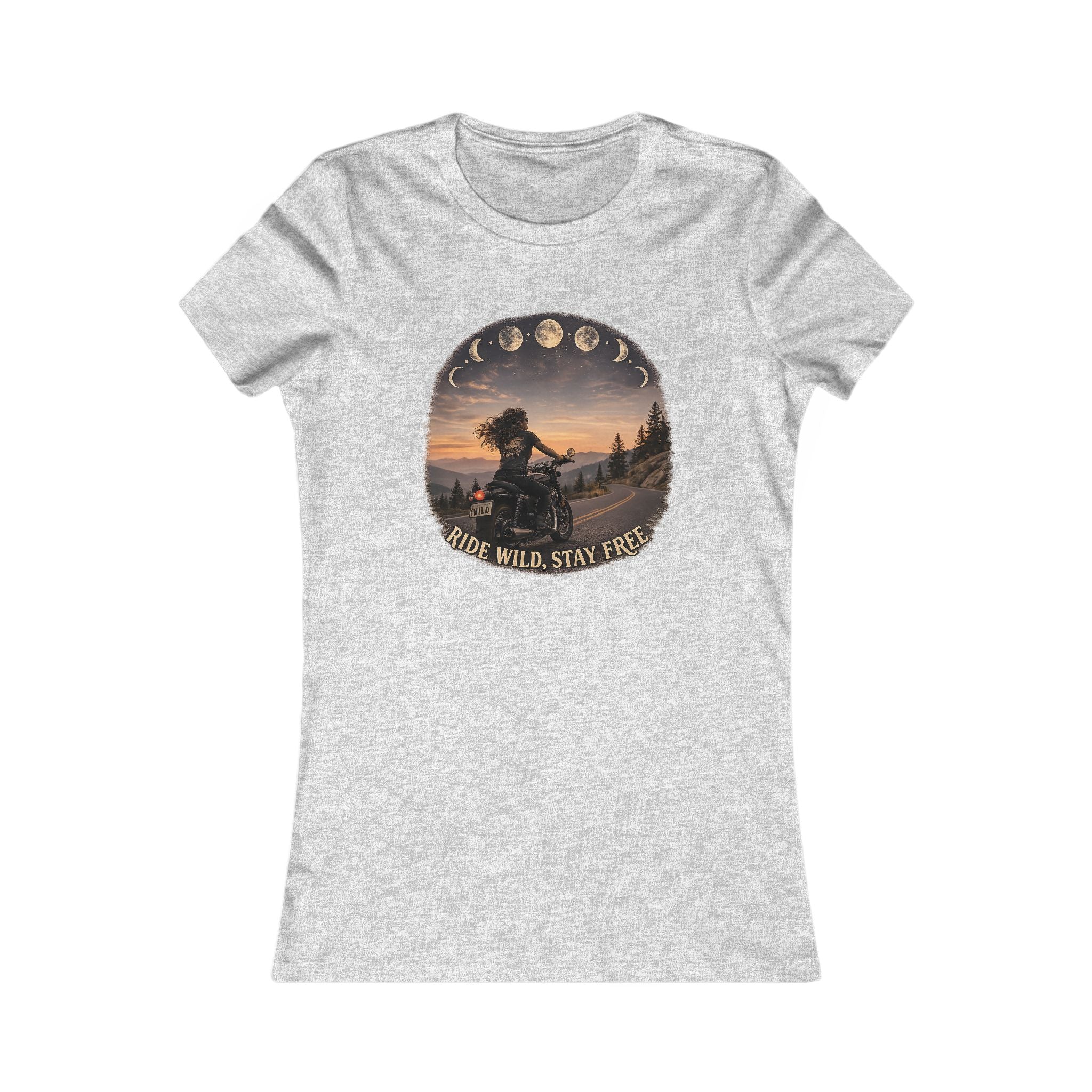 Women's Motorcycle Tee — "Ride Wild, Stay Free" Graphic Shirt