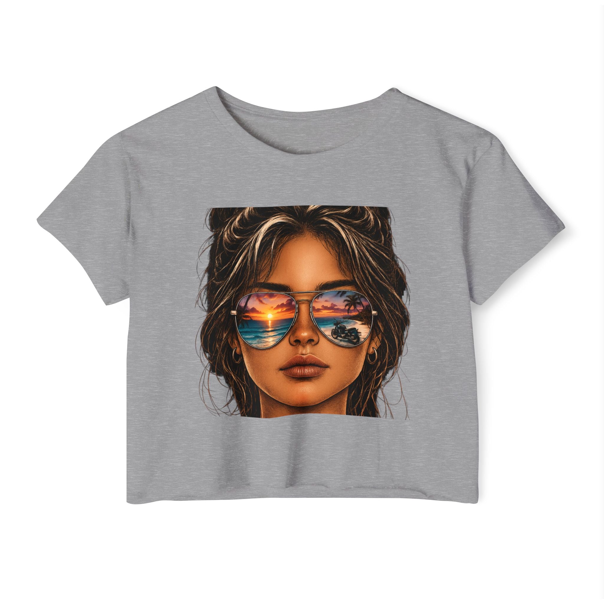 Women's Crop Top — Sunglasses/Motorcyle Sunset Graphic