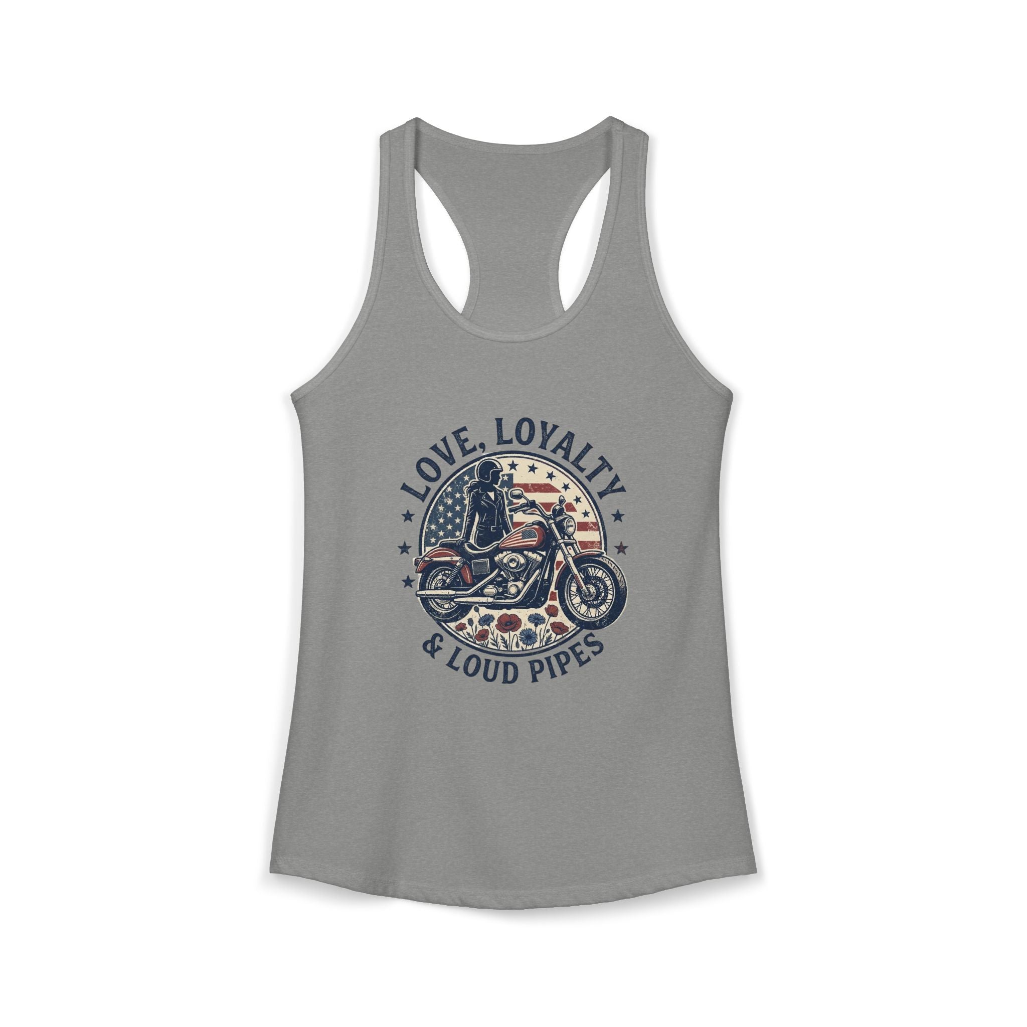 Women's Racerback Tank - Love, Loyalty and Loud Pipes