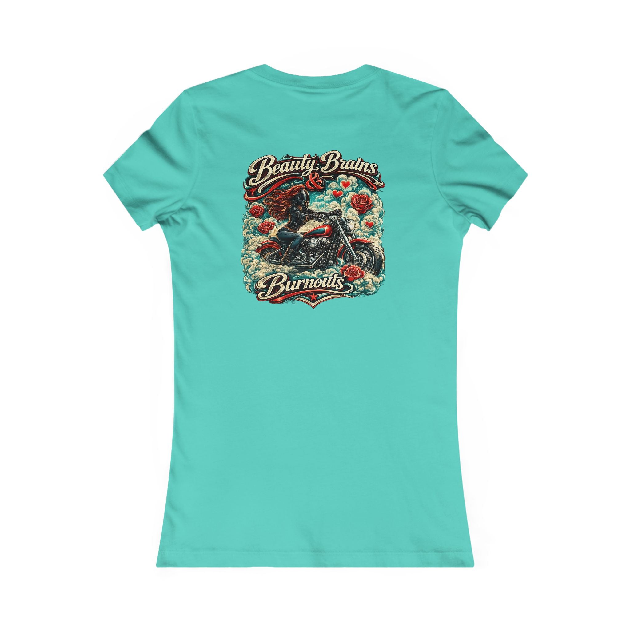 Women's Tee — Vintage Motorcycle “Beauty, Brains & Burnouts” Graphic