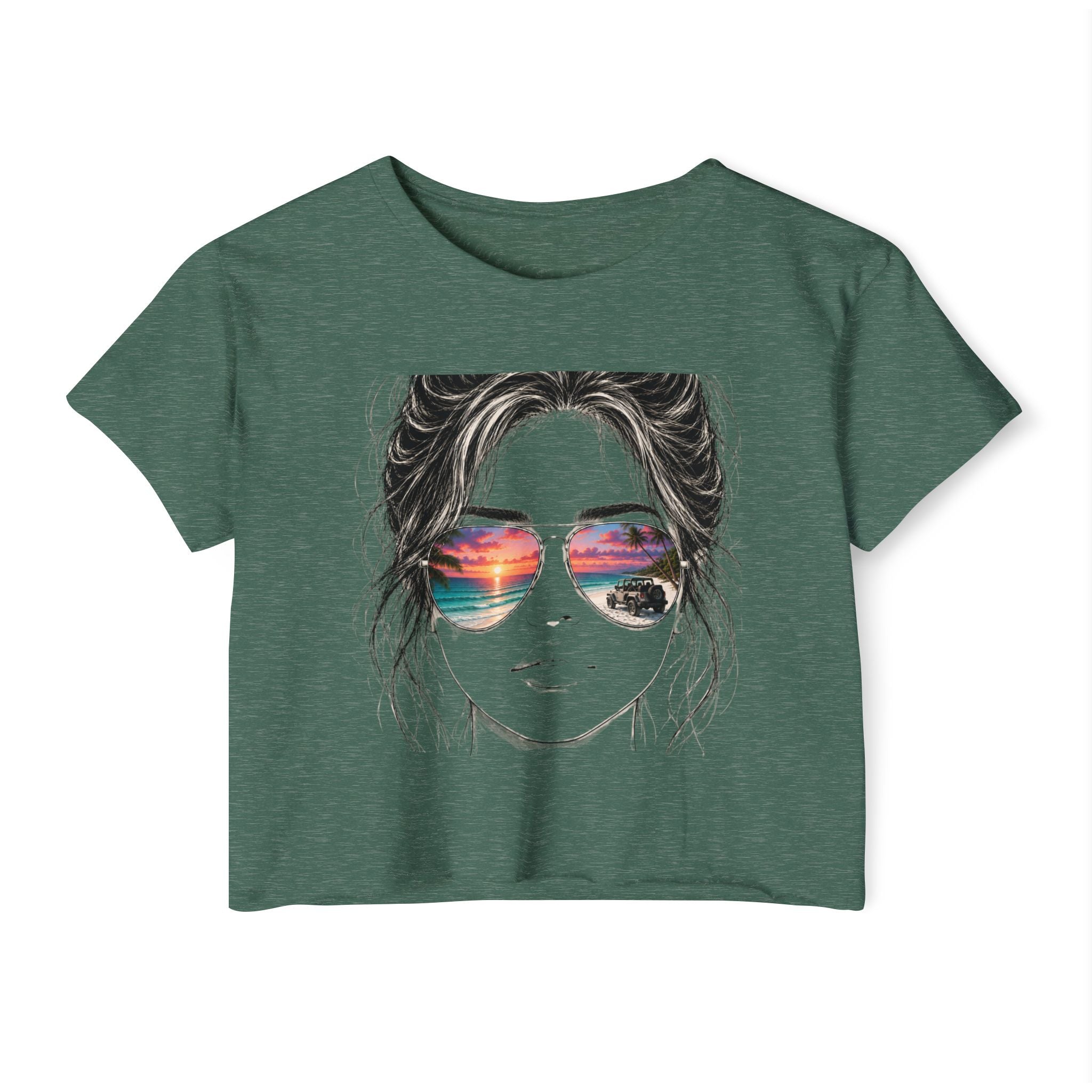 Women's Crop Top — Sunglasses/Jeep Sunset Graphic