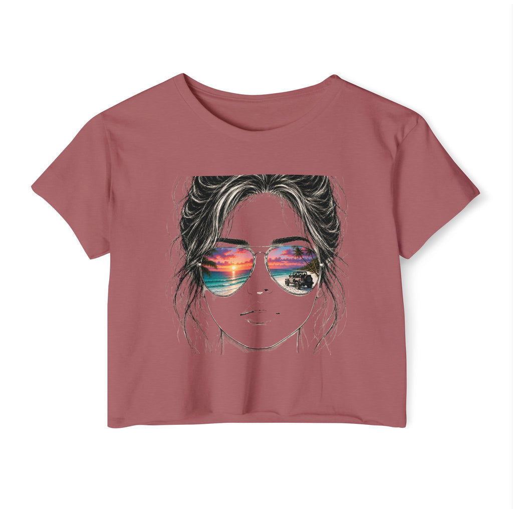 Women's Crop Top — Sunglasses/Jeep Sunset Graphic