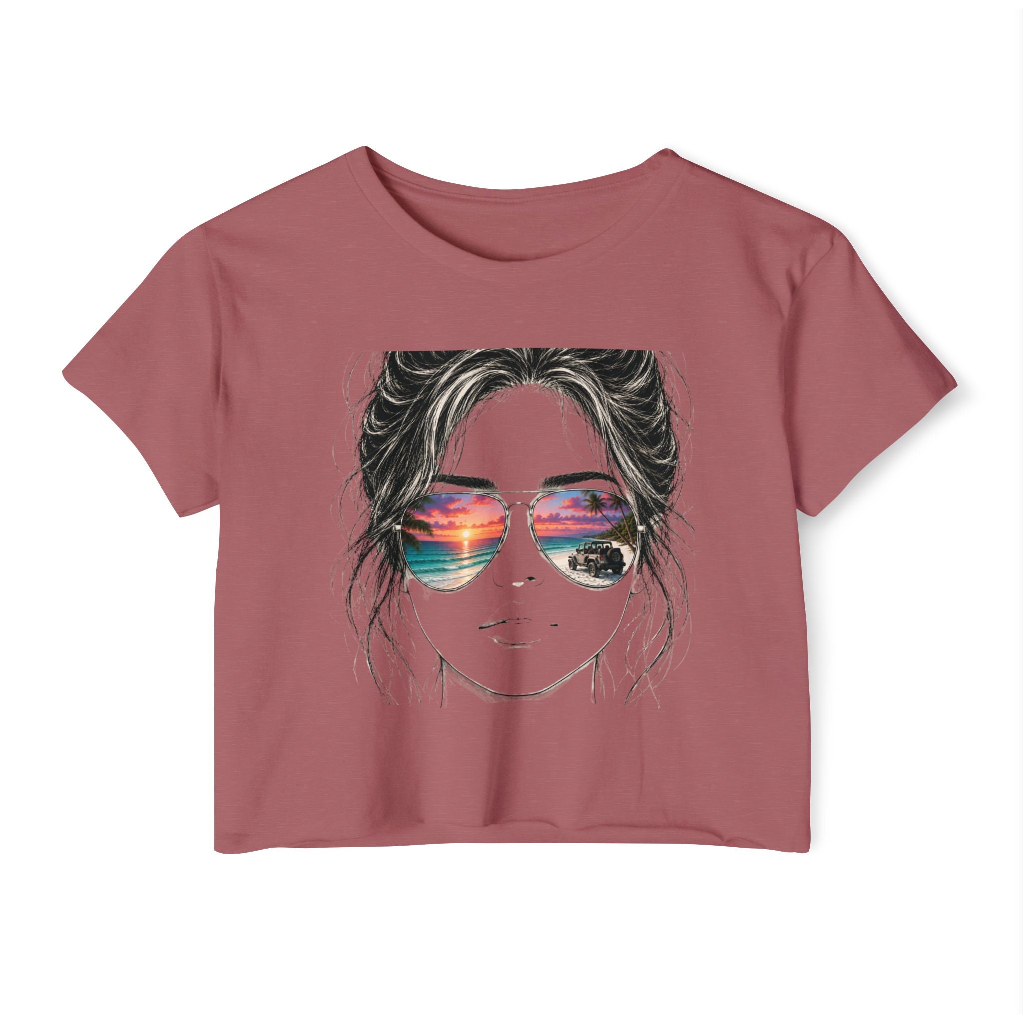 Women's Crop Top — Sunglasses/Jeep Sunset Graphic