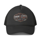 Chrome & Curves Trucker Hat — Vintage Motorcycle Logo Foam Mesh Cap