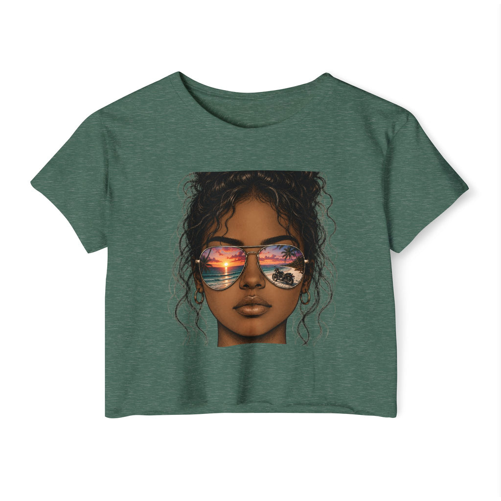Women's Crop Top — Sunglasses/Motorcycle Sunset Graphic