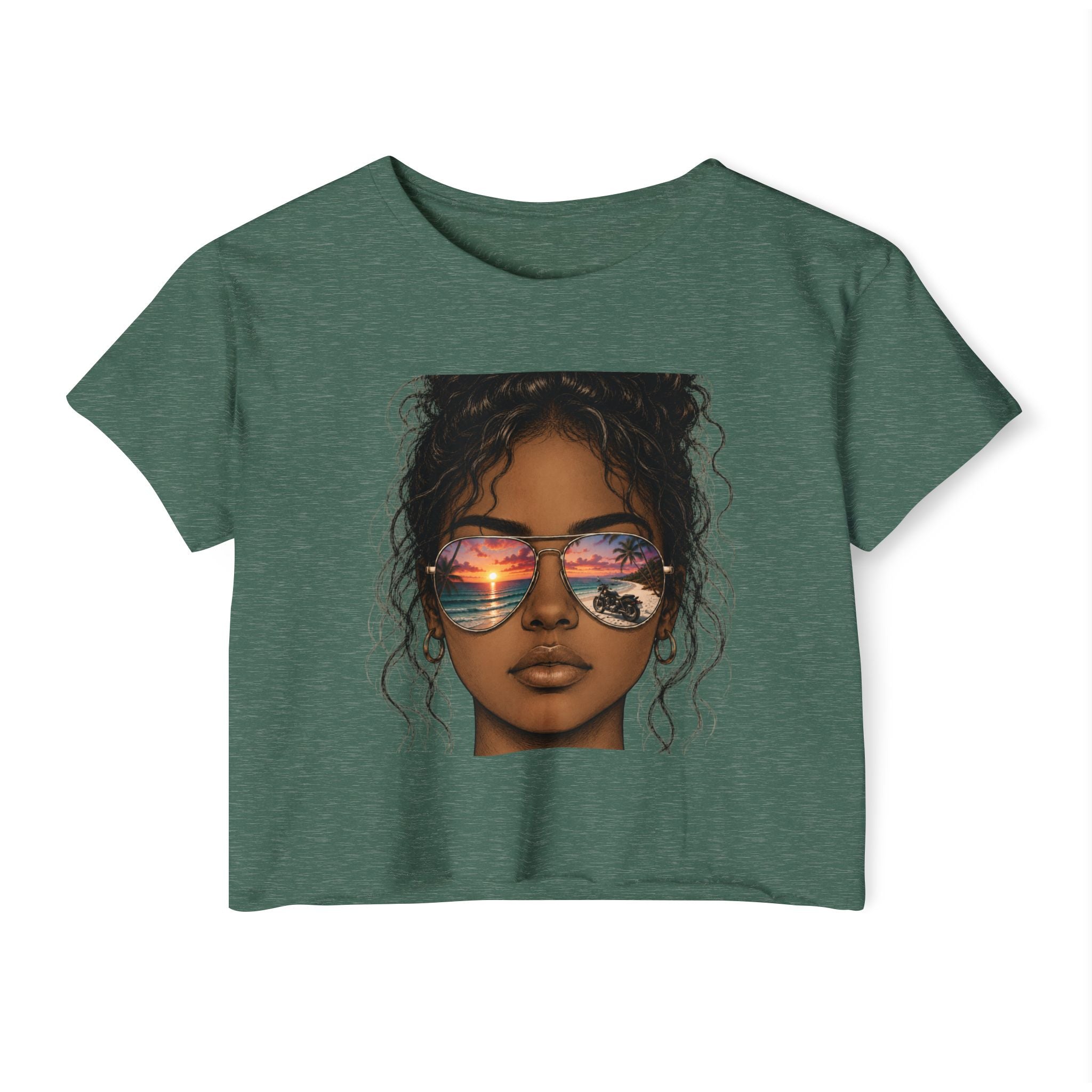 Women's Crop Top — Sunglasses/Motorcycle Sunset Graphic