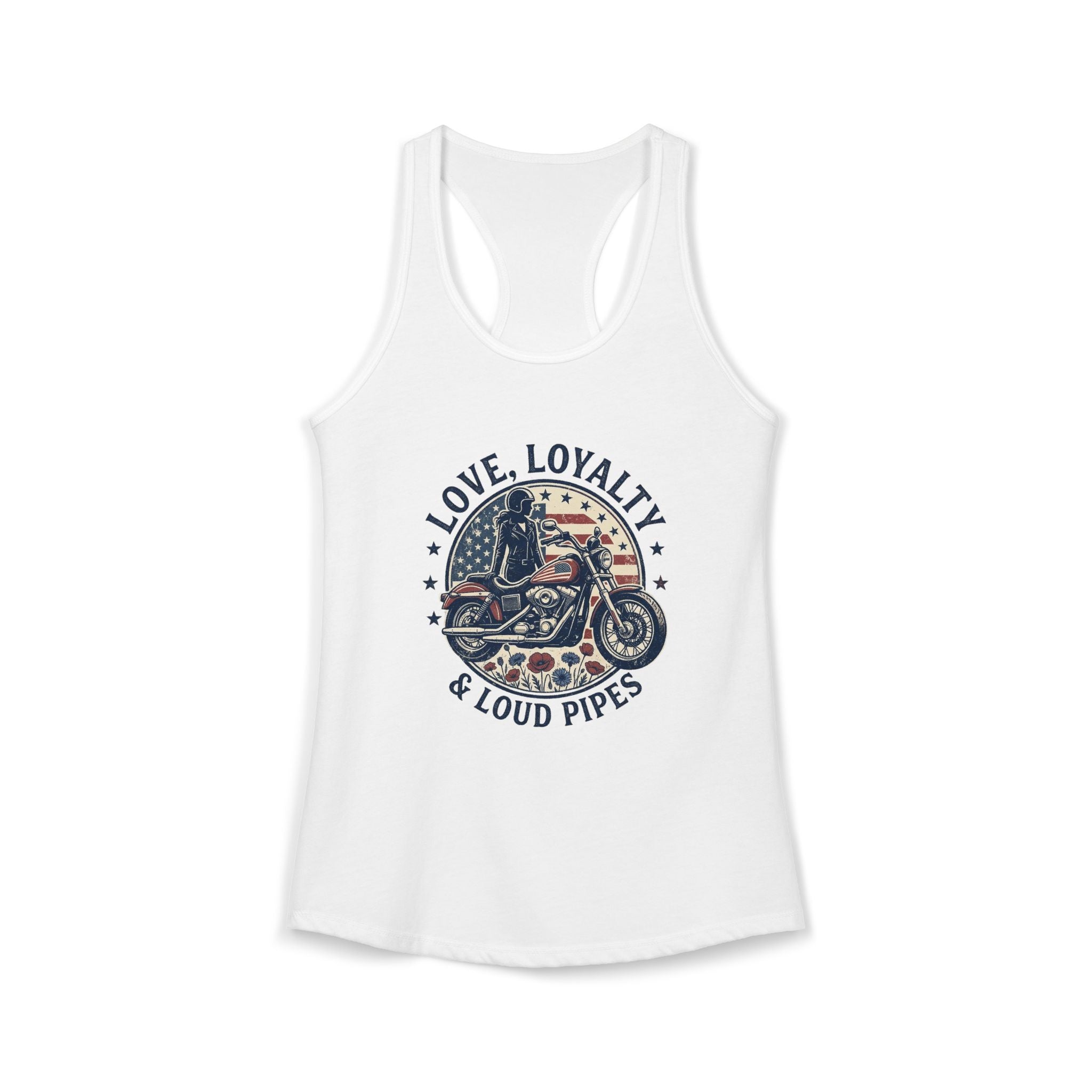 Women's Racerback Tank - Love, Loyalty and Loud Pipes