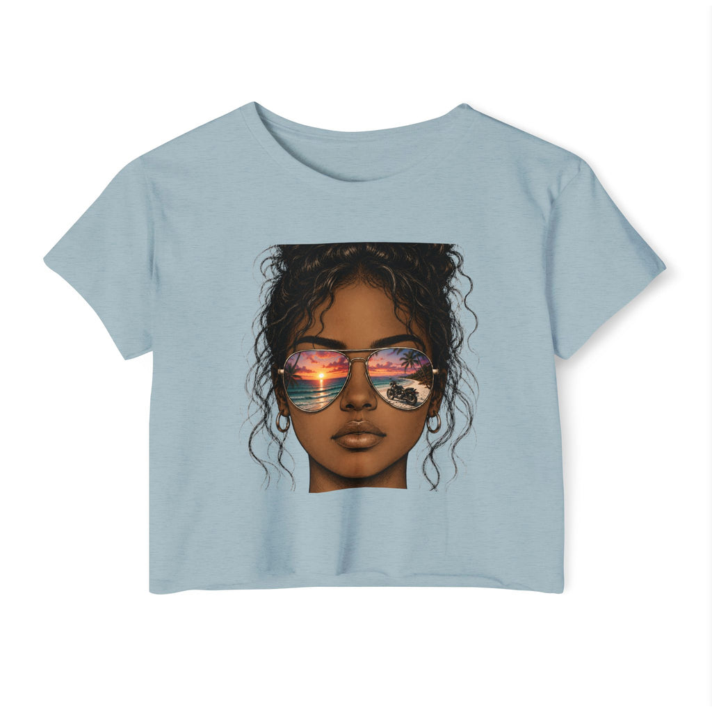 Women's Crop Top — Sunglasses/Motorcycle Sunset Graphic