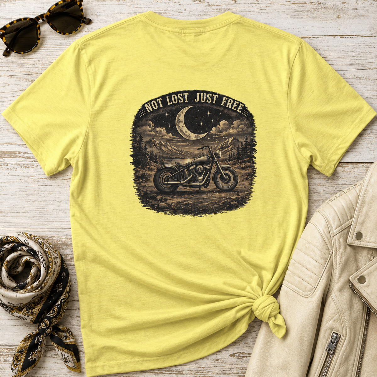 Women's Motorcycle Tee — "Not Lost, Just Free" Graphic Shirt