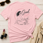 Women's Motorcycle Tee — "Soul Fueled" Graphic Shirt (dark hair)