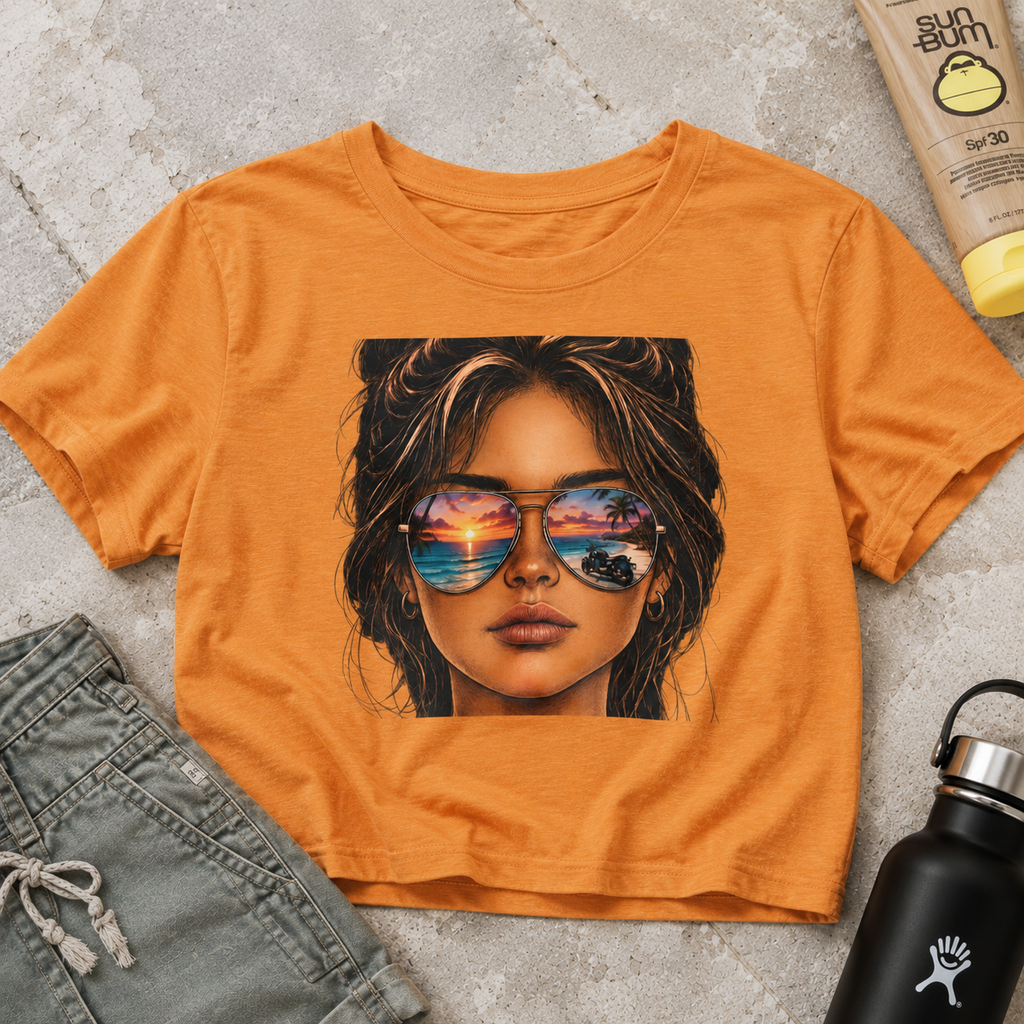 Women's Crop Top — Sunglasses/Motorcyle Sunset Graphic