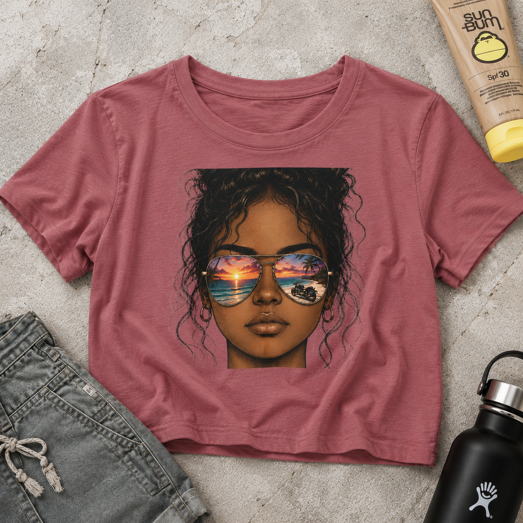 Women's Crop Top — Sunglasses/Motorcycle Sunset Graphic