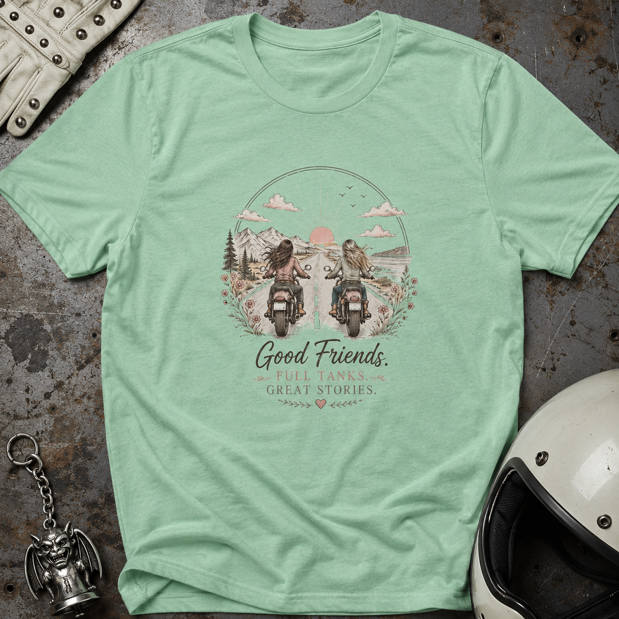 Good Friends Motorcycle Graphic Tee — Women's Boyfriend T-Shirt