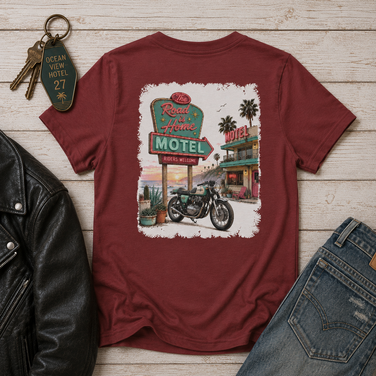 Women's Motorcycle Tee — "Motorcycle Hotel" Graphic Shirt