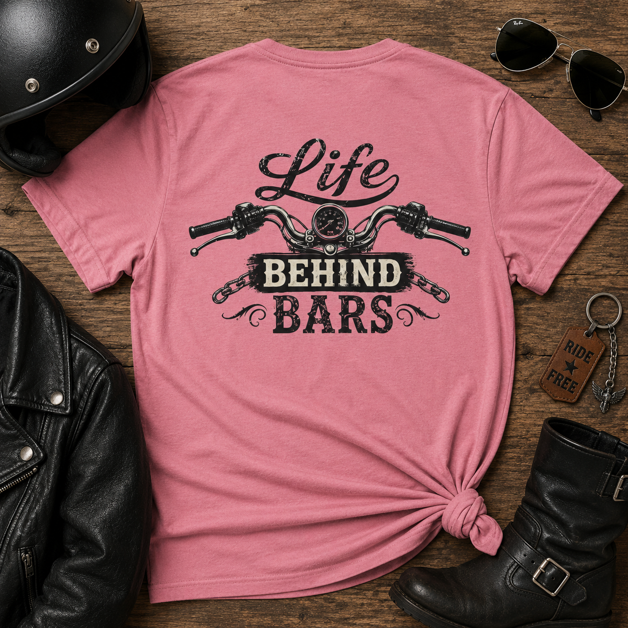 Life Behind Bars T‑Shirt — Motorcycle Handlebar Rider Tee