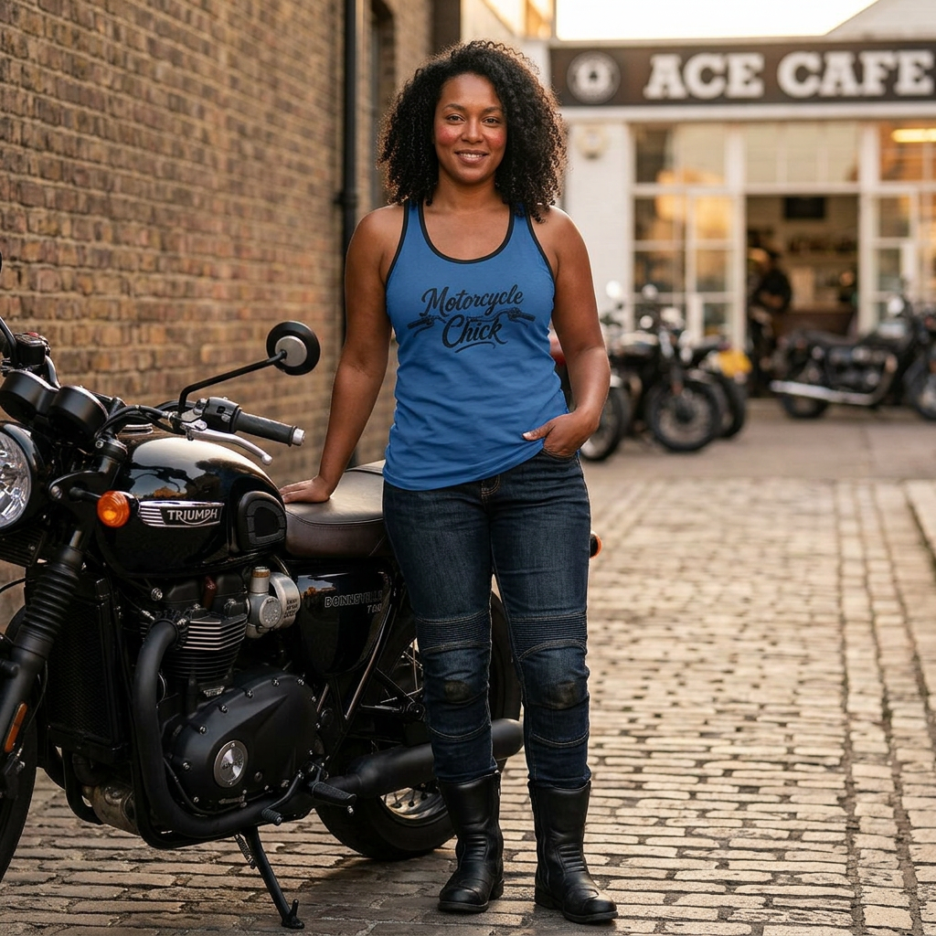 Motorcycle Chick Racerback Tank Top — Womens Biker Graphic Tank