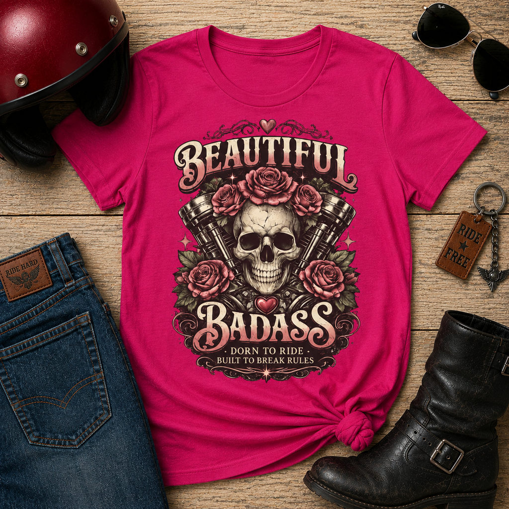Women's 'Beautiful Badass' Skull Roses Tee