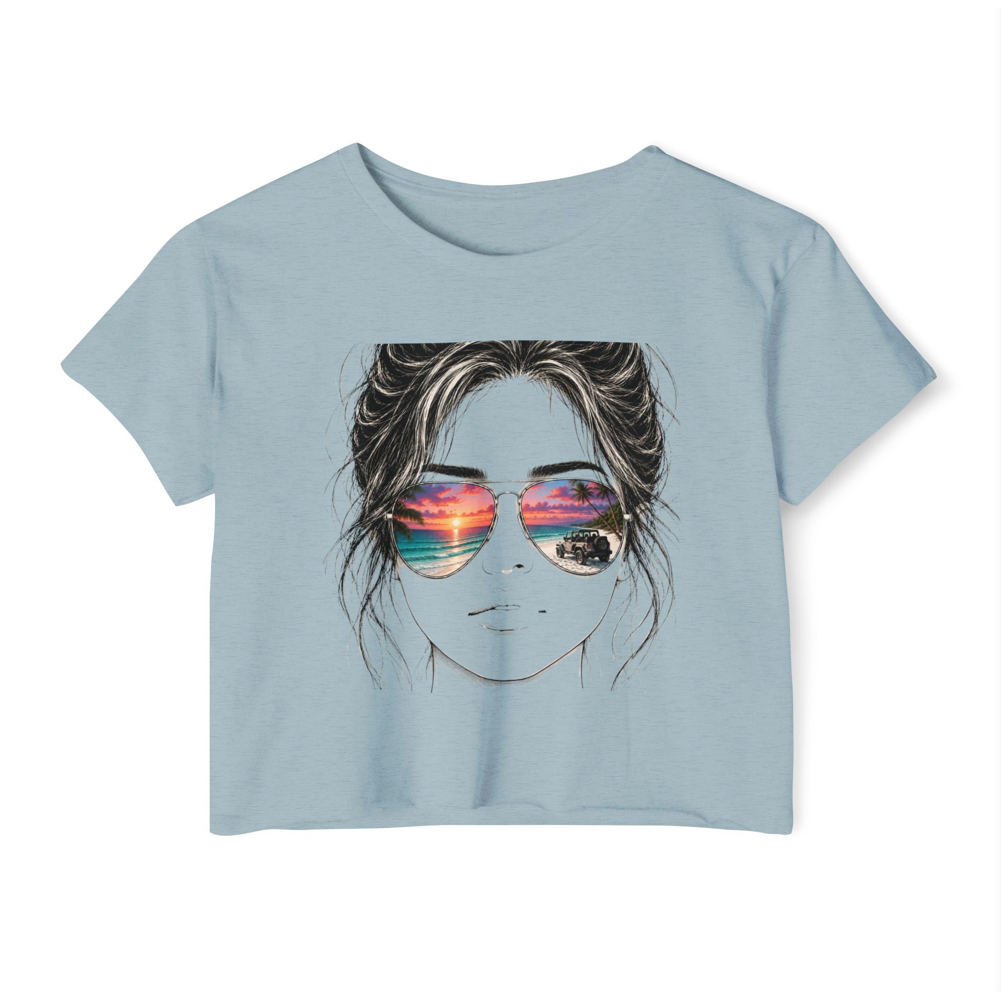 Women's Crop Top — Sunglasses/Jeep Sunset Graphic