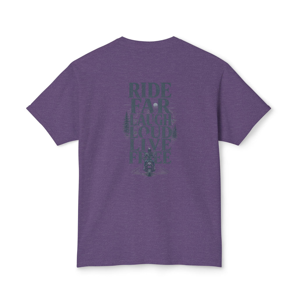 Ride Far Laugh Loud Live Free T-Shirt — Motorcycle Adventure Graphic Tee