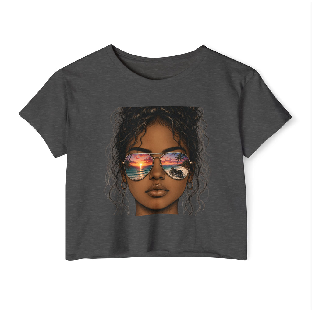 Women's Crop Top — Sunglasses/Motorcycle Sunset Graphic