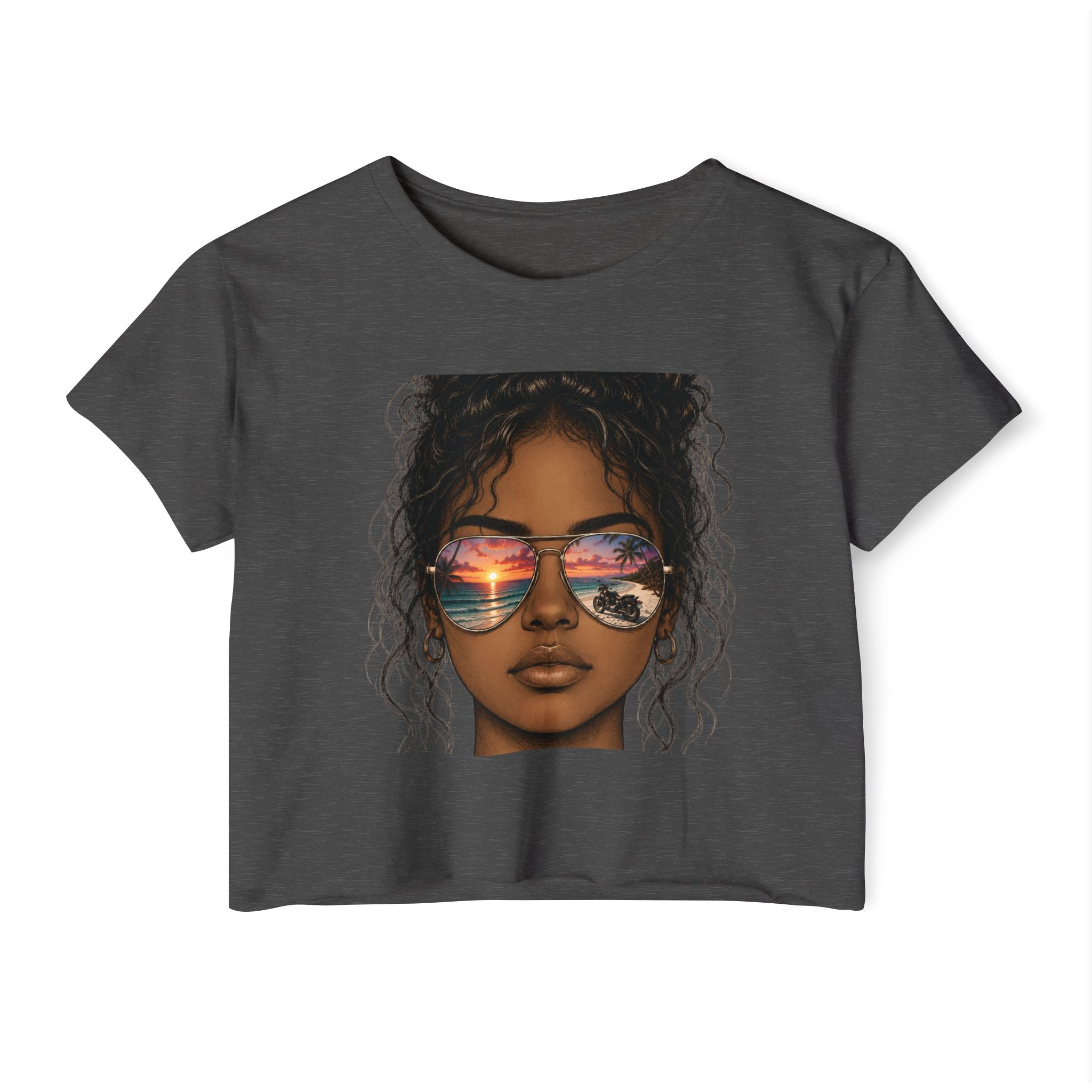 Women's Crop Top — Sunglasses/Motorcycle Sunset Graphic
