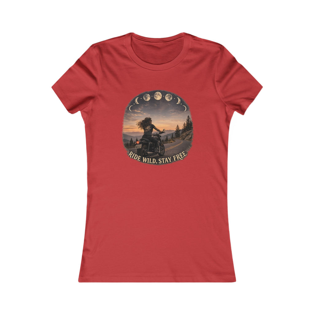 Women's Motorcycle Tee — "Ride Wild, Stay Free" Graphic Shirt