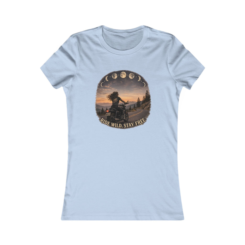 Women's Motorcycle Tee — "Ride Wild, Stay Free" Graphic Shirt