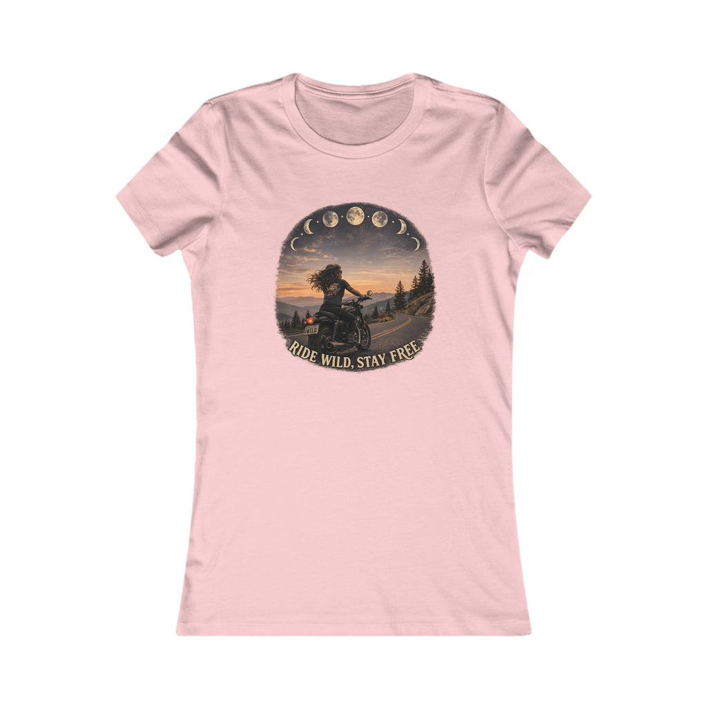 Women's Motorcycle Tee — "Ride Wild, Stay Free" Graphic Shirt