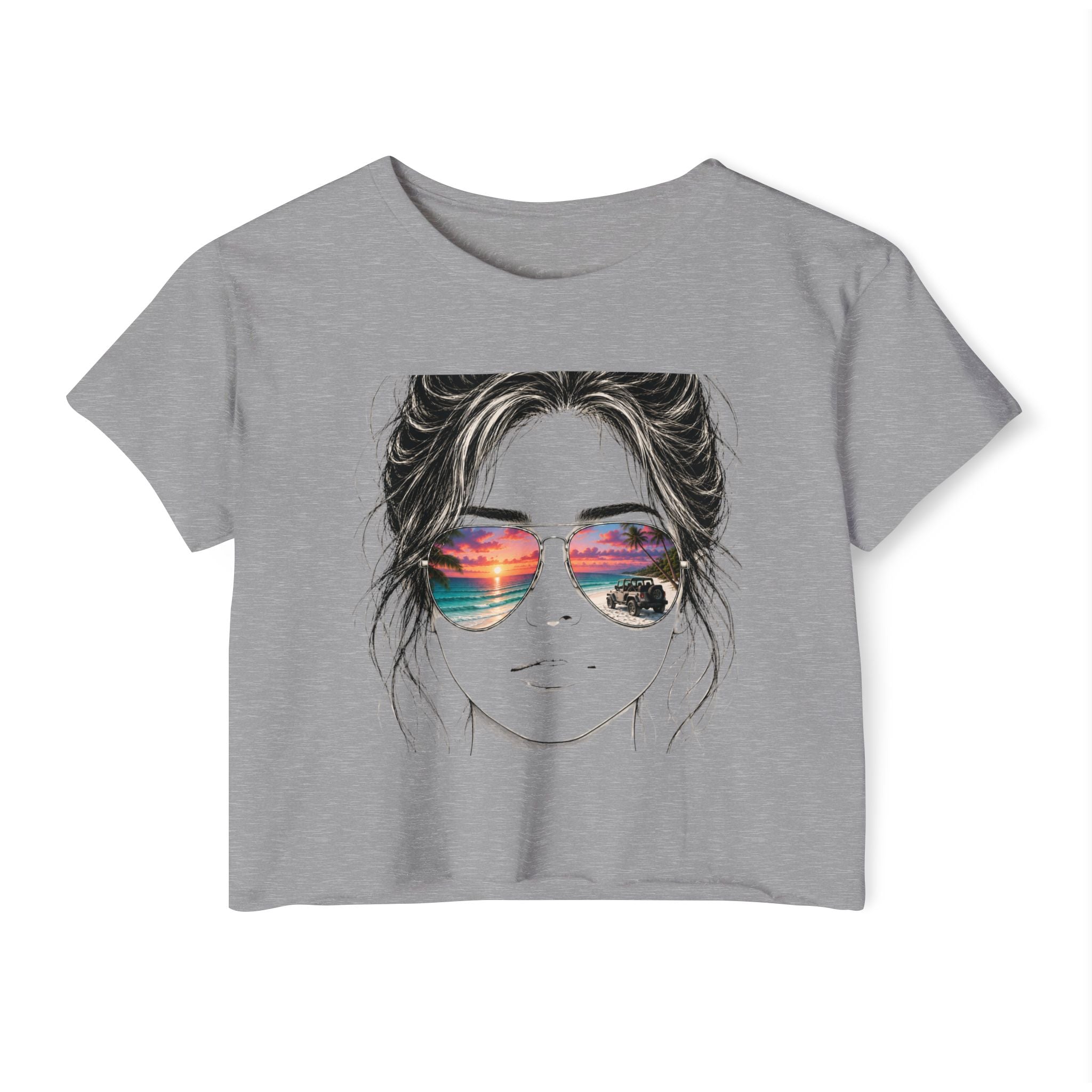 Women's Crop Top — Sunglasses/Jeep Sunset Graphic