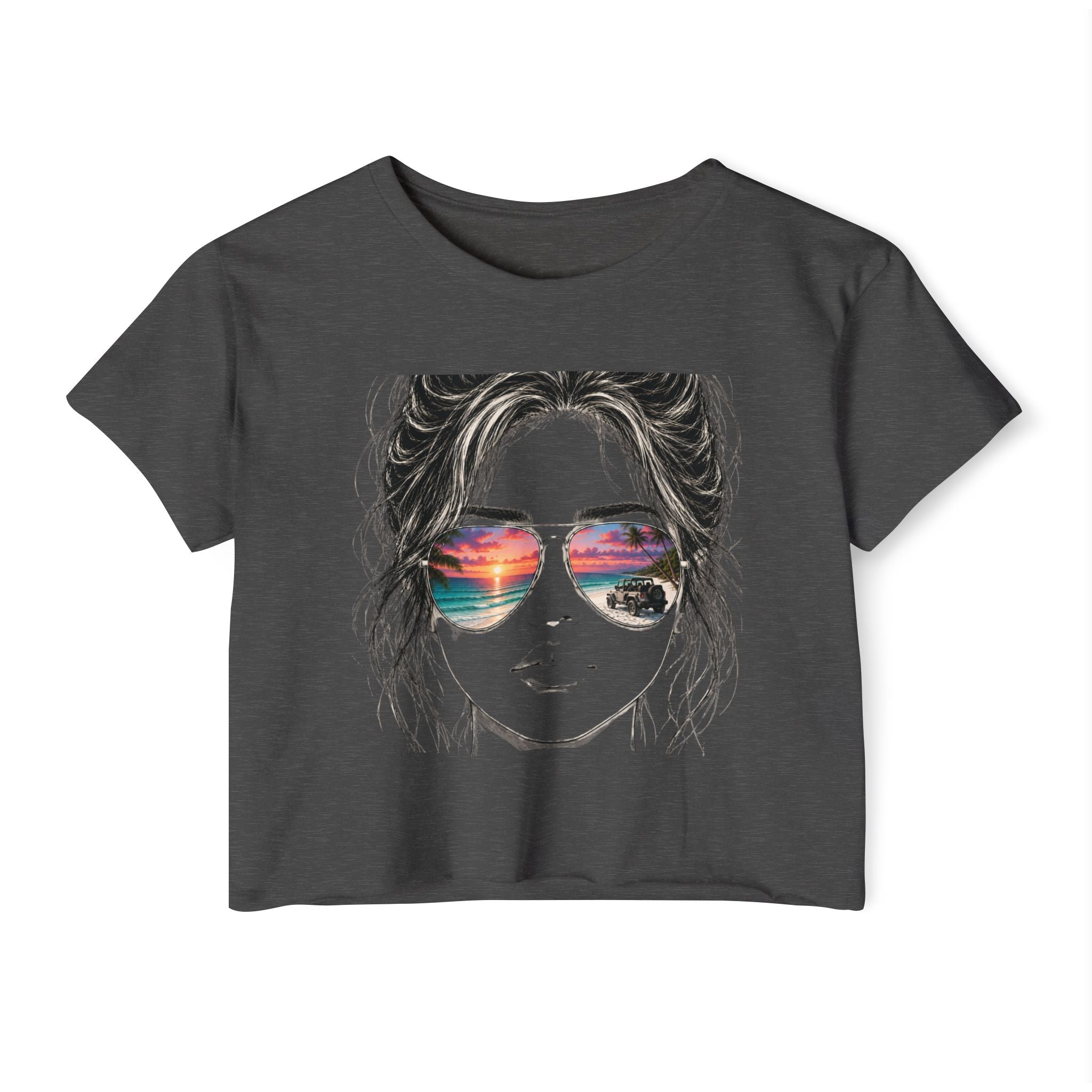 Women's Crop Top — Sunglasses/Jeep Sunset Graphic